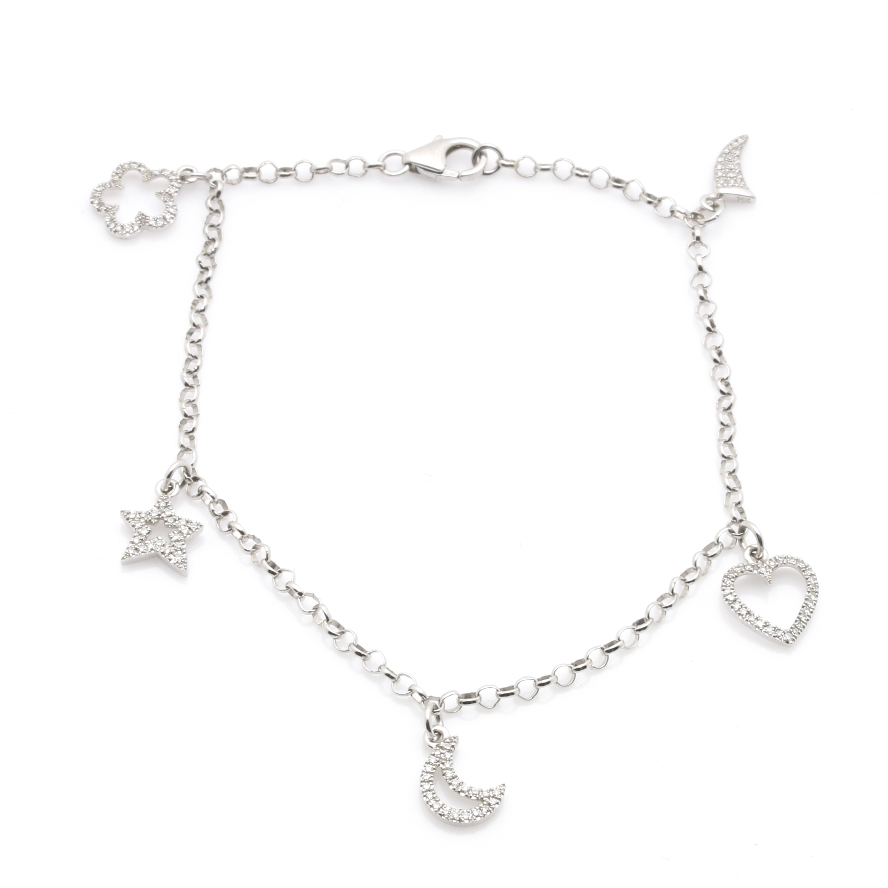 14K White Gold Diamond Charm Bracelet