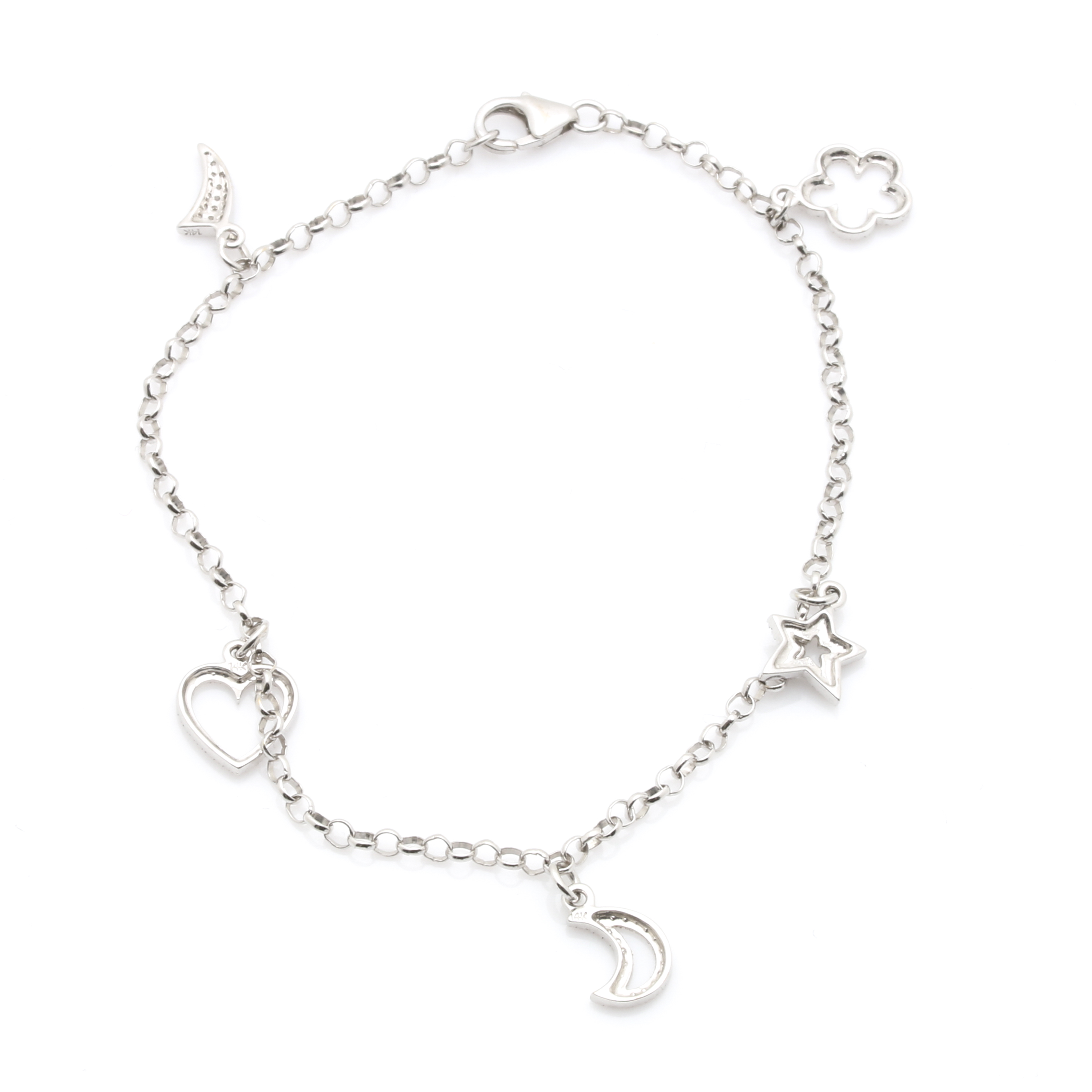 14K White Gold Diamond Charm Bracelet