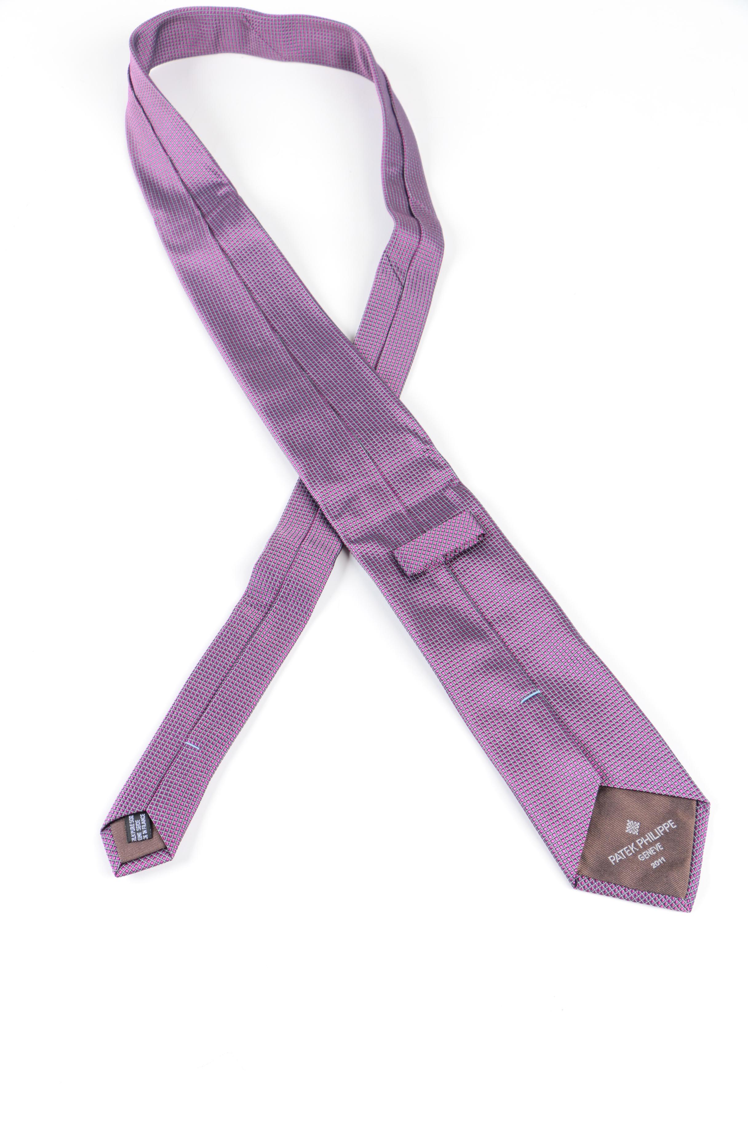 Patek Philippe Geneve Purple and Silver Tone Silk Tie