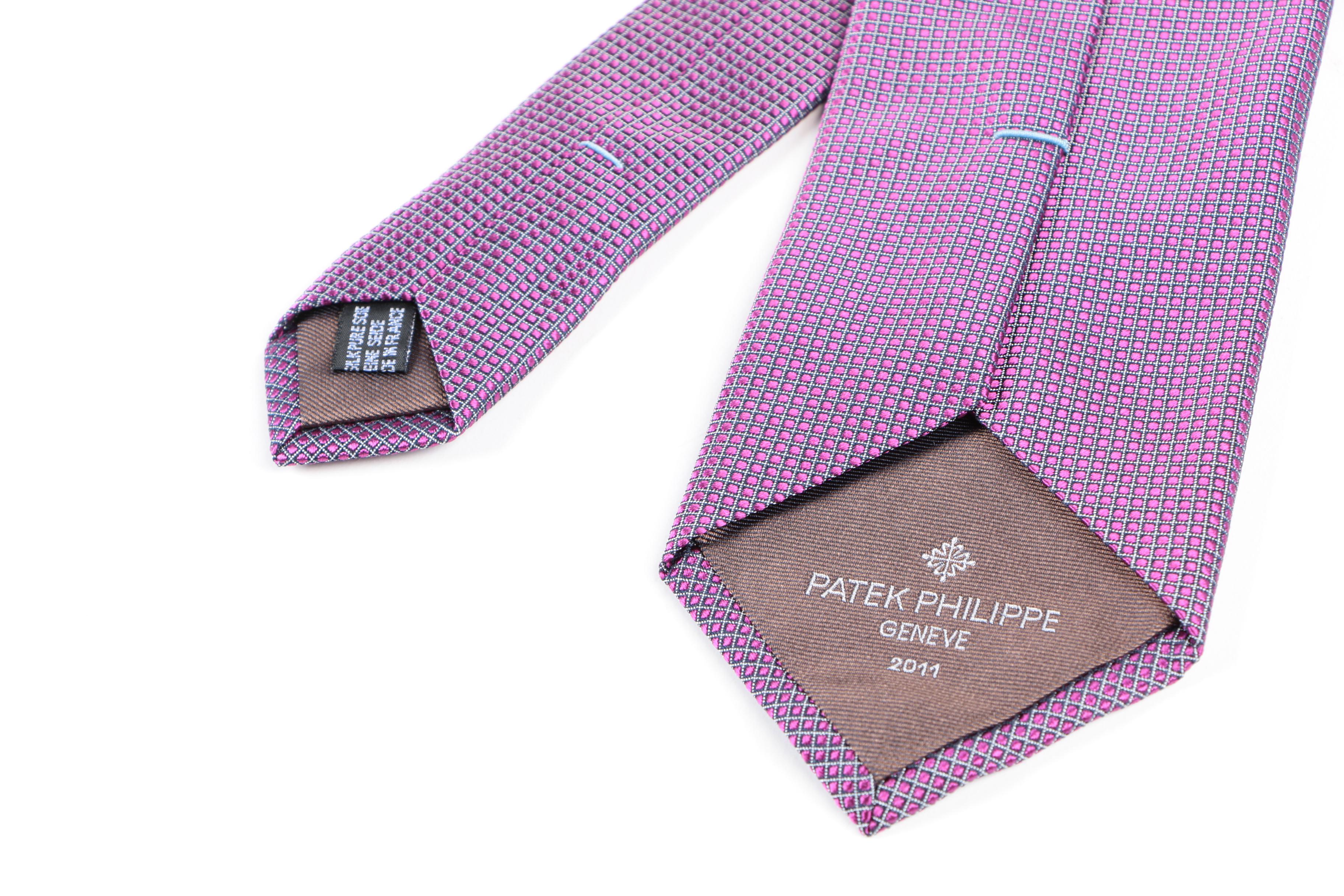 Patek Philippe Geneve Purple and Silver Tone Silk Tie