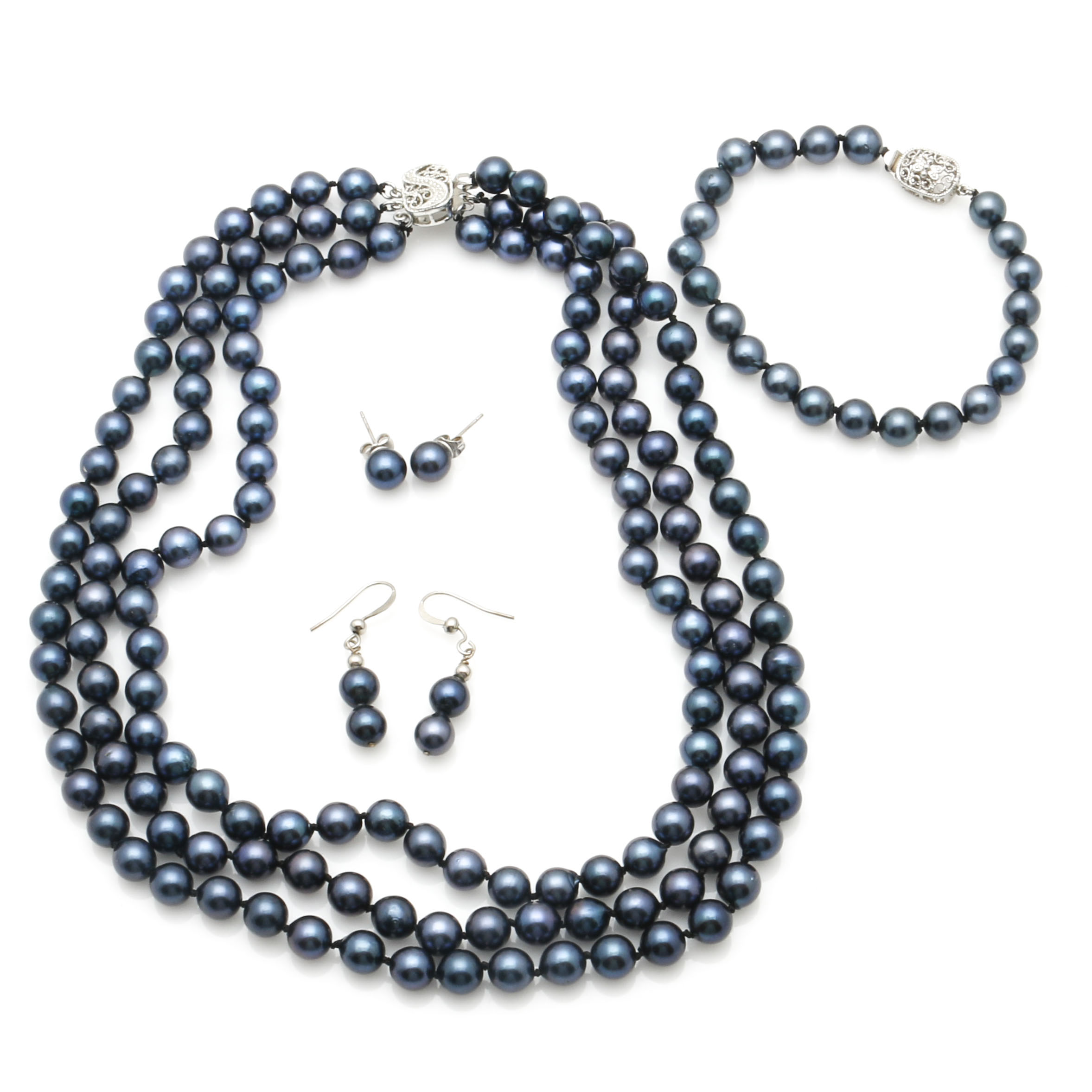Dyed Blue Freshwater Pearl Jewelry Set
