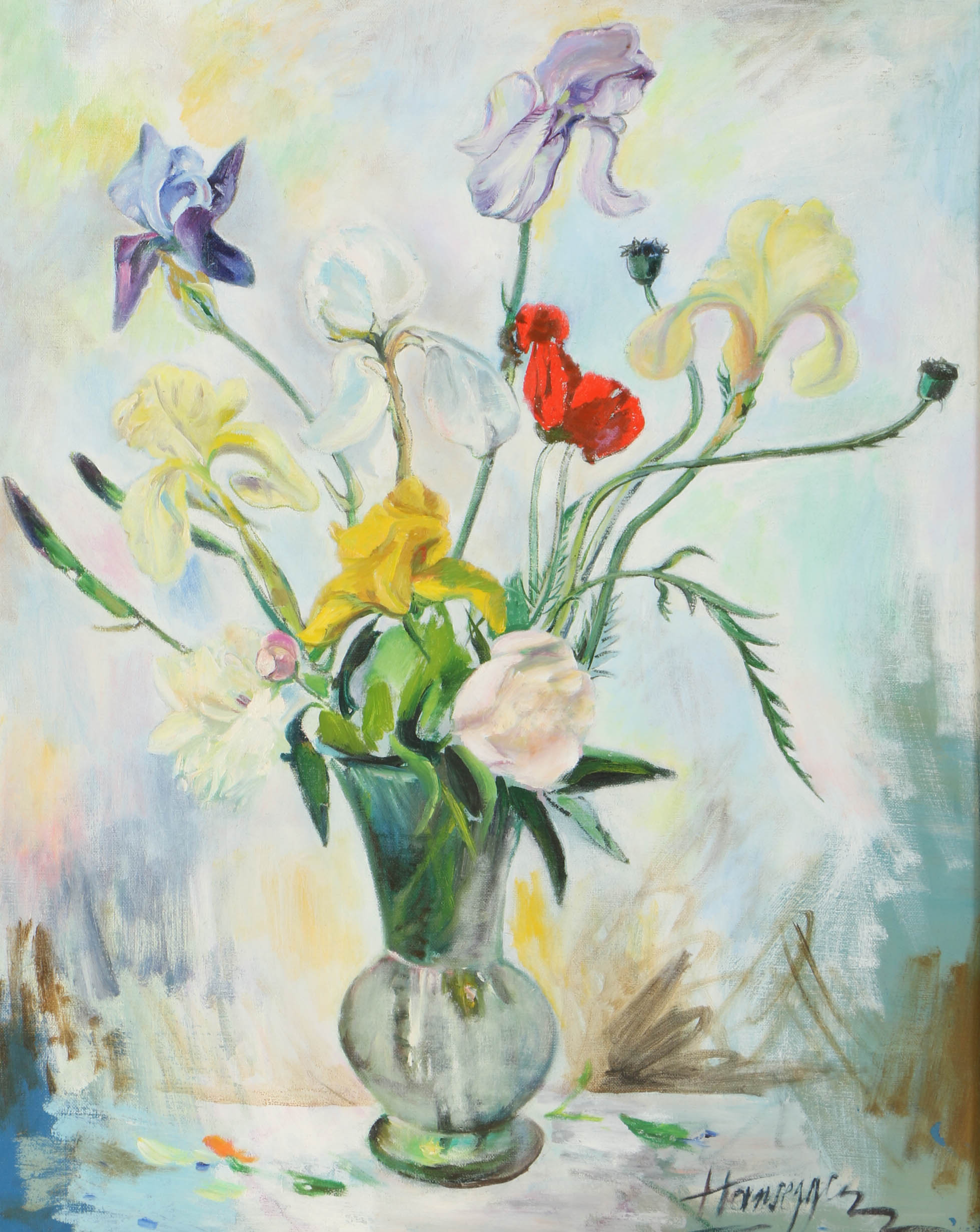 John Hansegger Oil Painting on Canvas of a Floral Bouquet