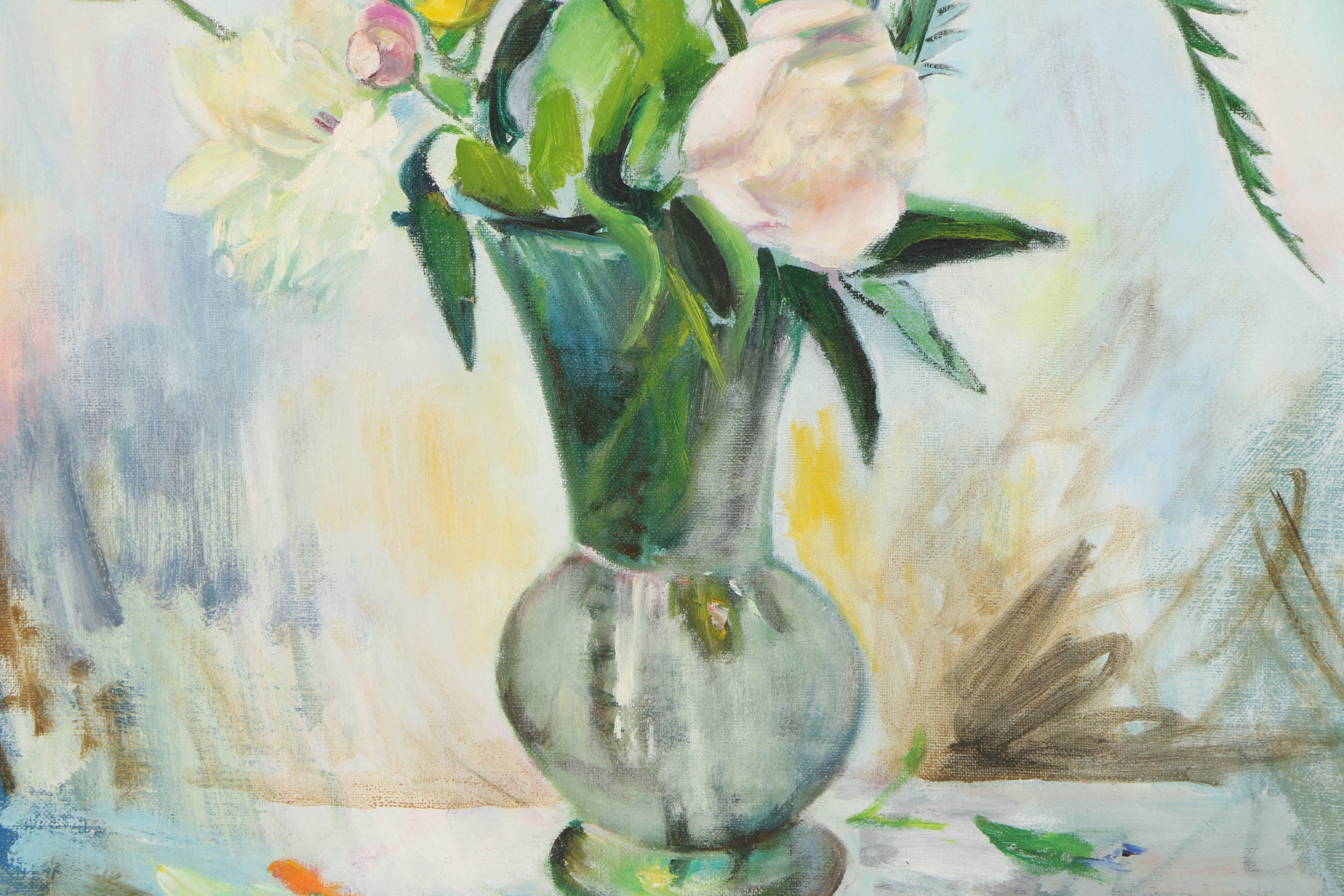 John Hansegger Oil Painting on Canvas of a Floral Bouquet