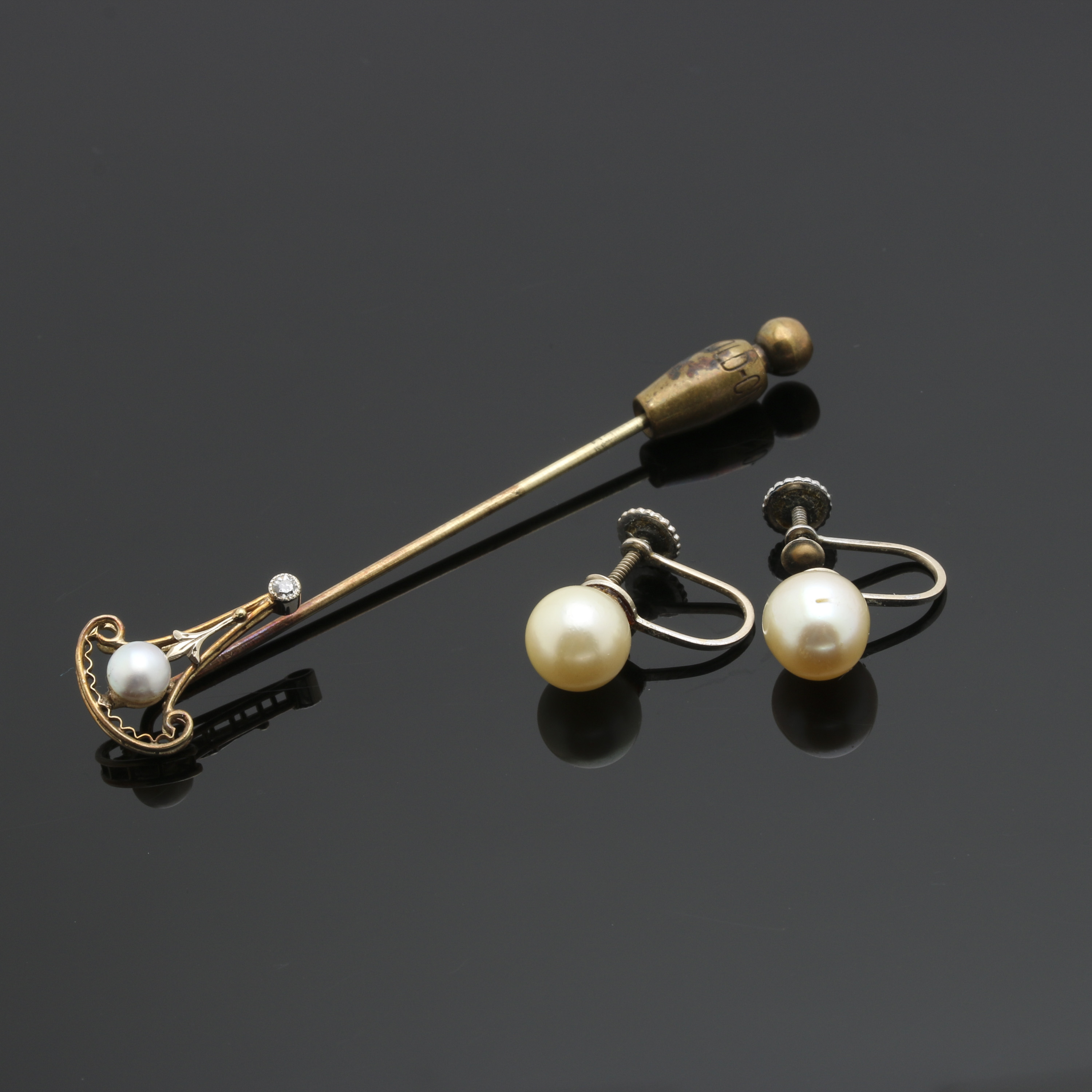 14K Yellow and White Gold Cultured Pearl and Diamond Pin and Earring Selection