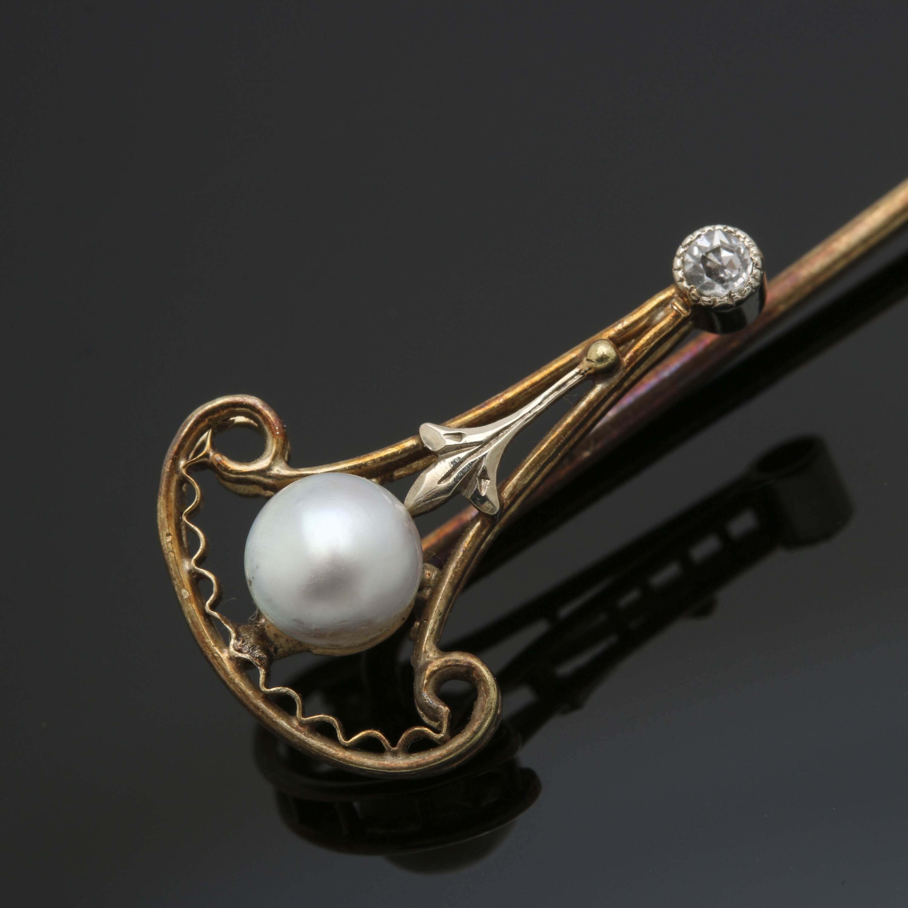 14K Yellow and White Gold Cultured Pearl and Diamond Pin and Earring Selection