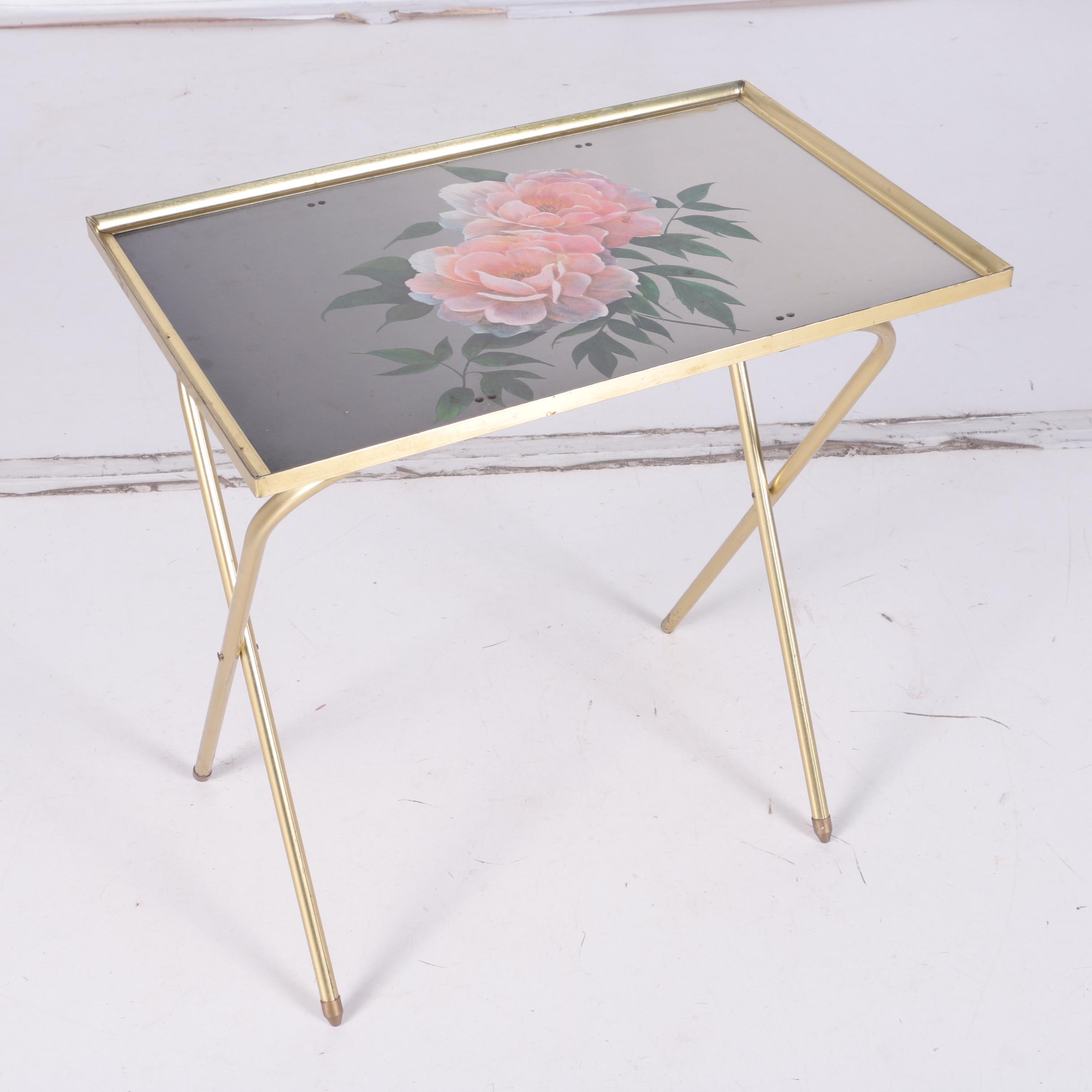 Rose Motif Metal Framed Tray Tables