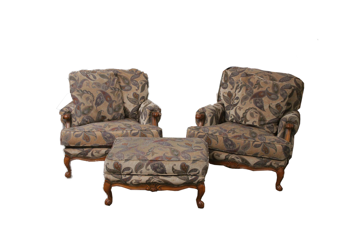 Michael Handler Arm Chairs and Ottoman