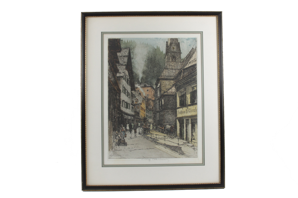 Luigi Kasimir Etching "Bad Gastein, Main Street"