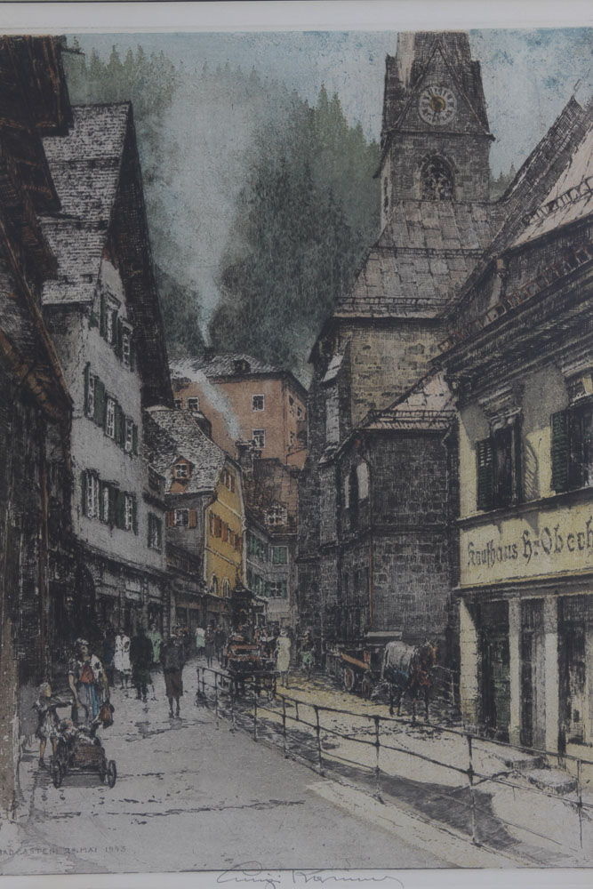Luigi Kasimir Etching "Bad Gastein, Main Street"