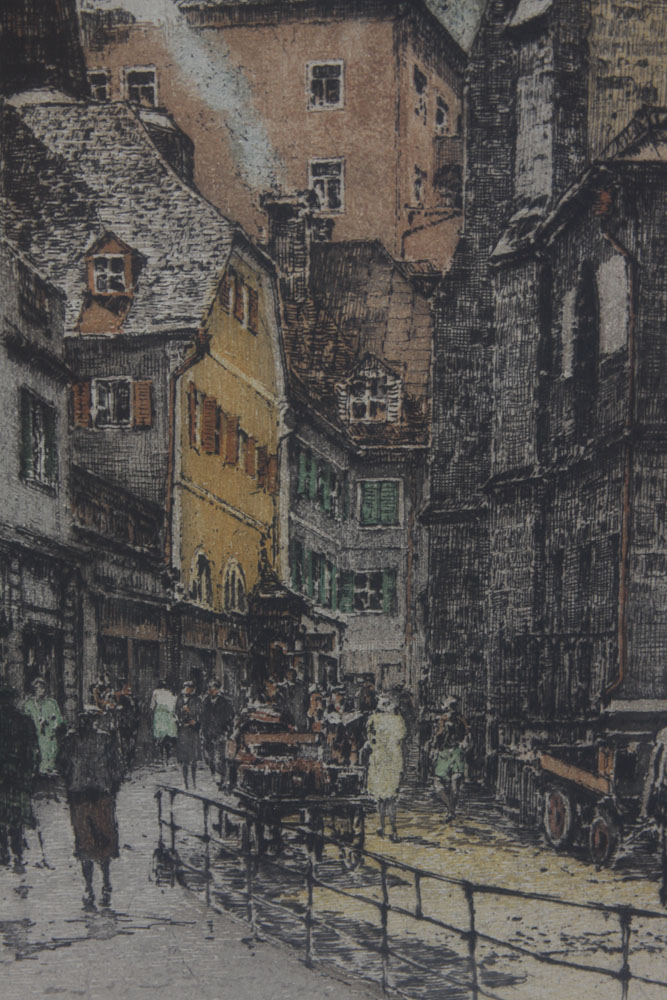 Luigi Kasimir Etching "Bad Gastein, Main Street"
