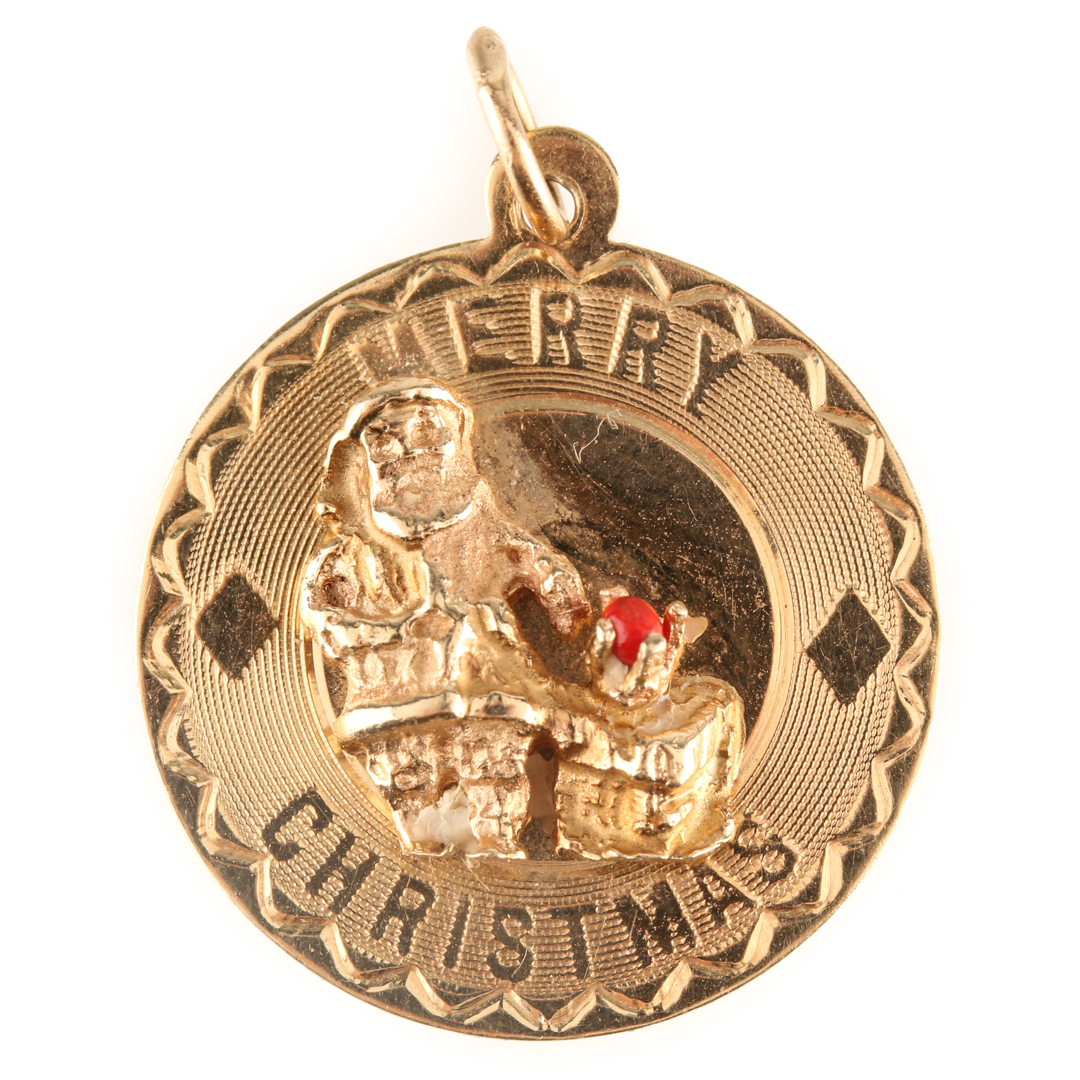 14K Yellow Gold Coral Christmas Pendant