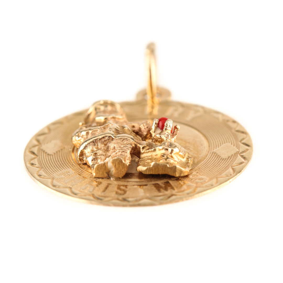 14K Yellow Gold Coral Christmas Pendant