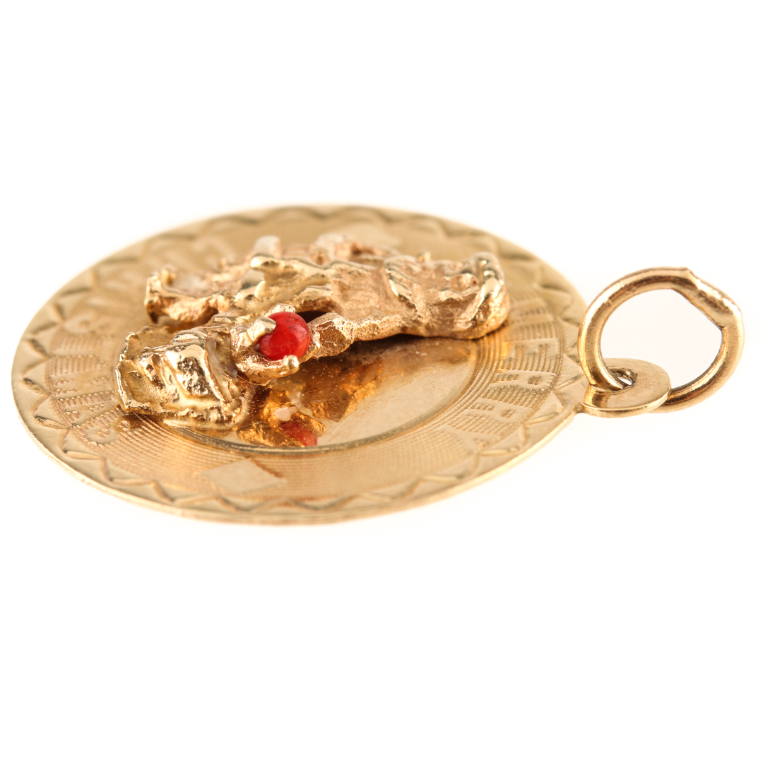 14K Yellow Gold Coral Christmas Pendant