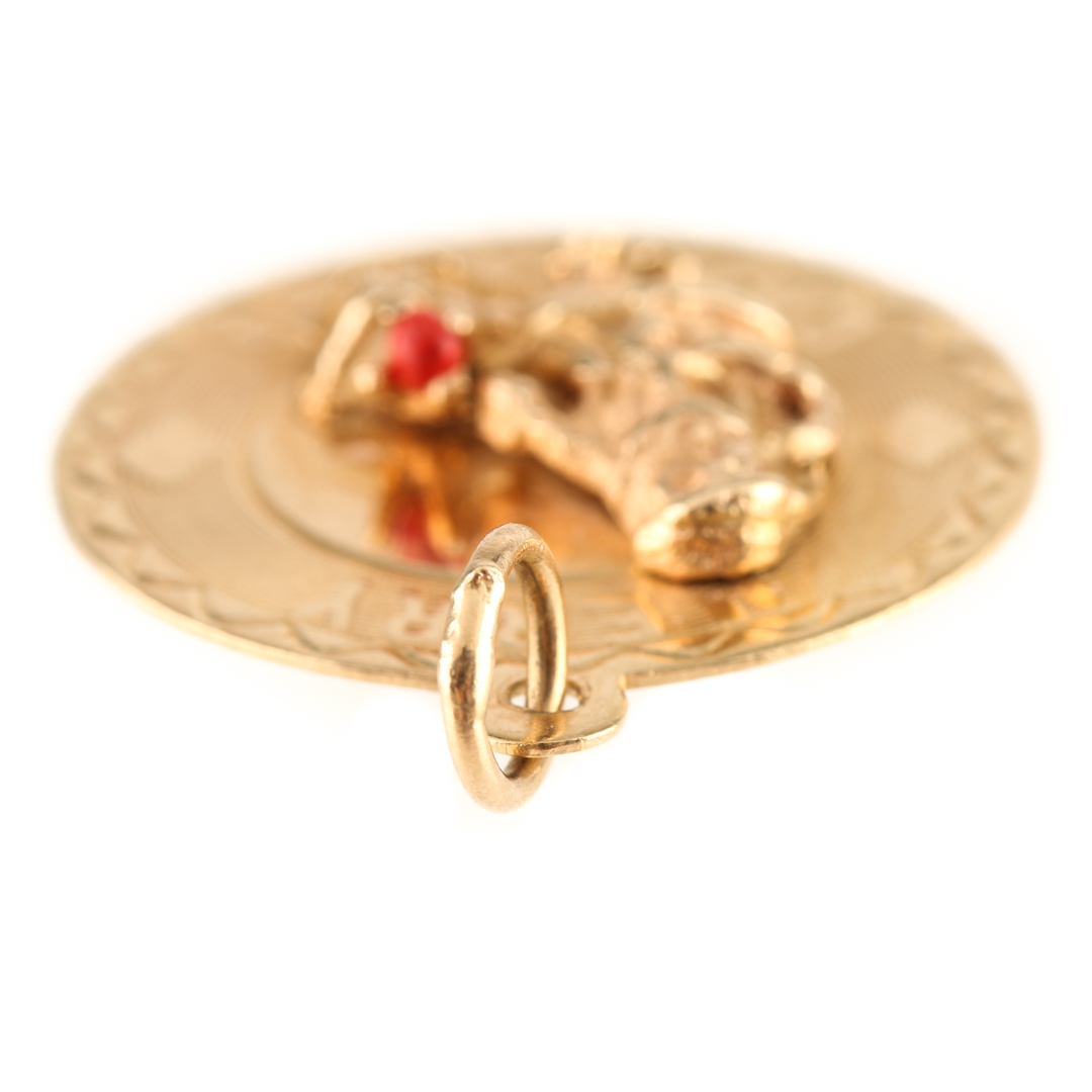 14K Yellow Gold Coral Christmas Pendant