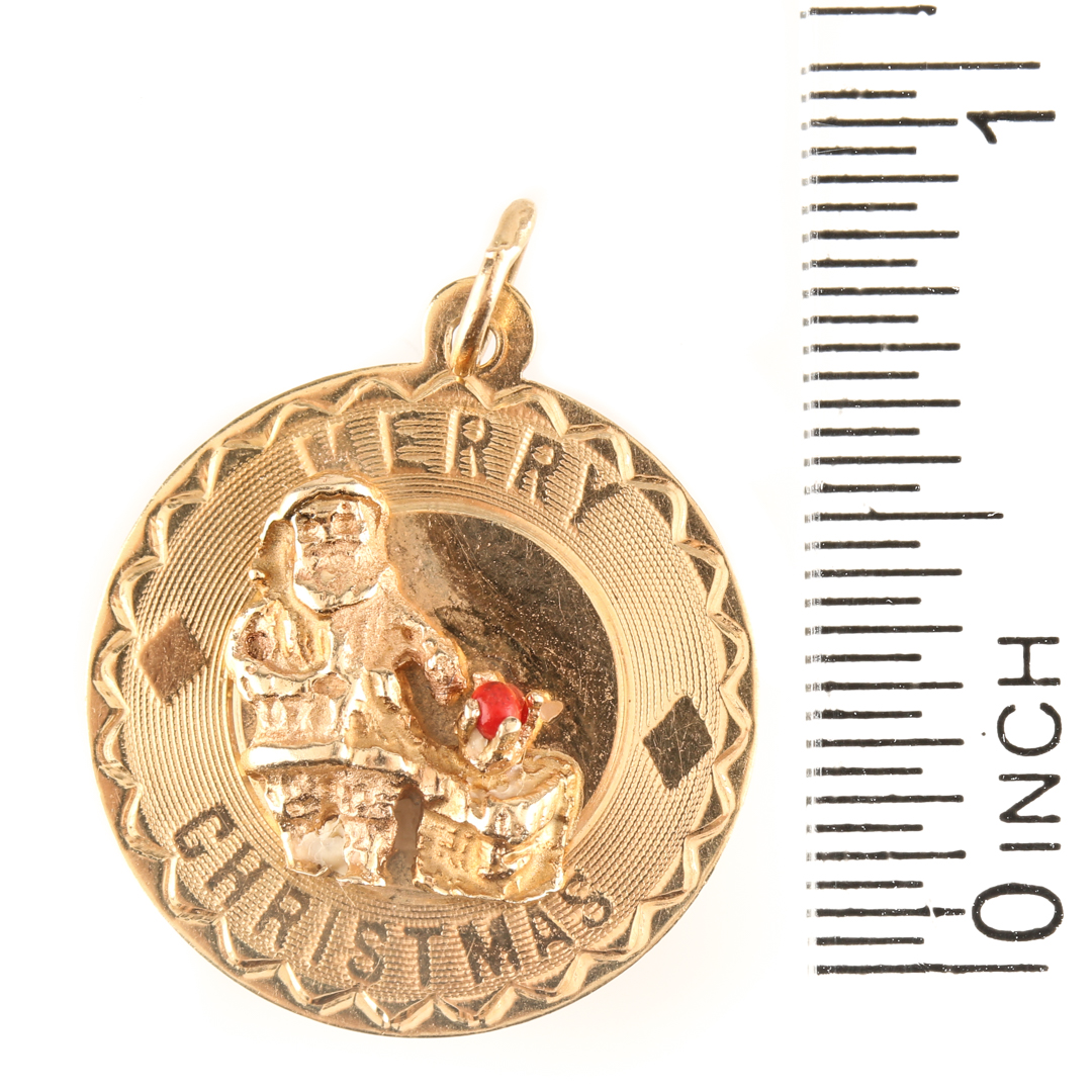 14K Yellow Gold Coral Christmas Pendant