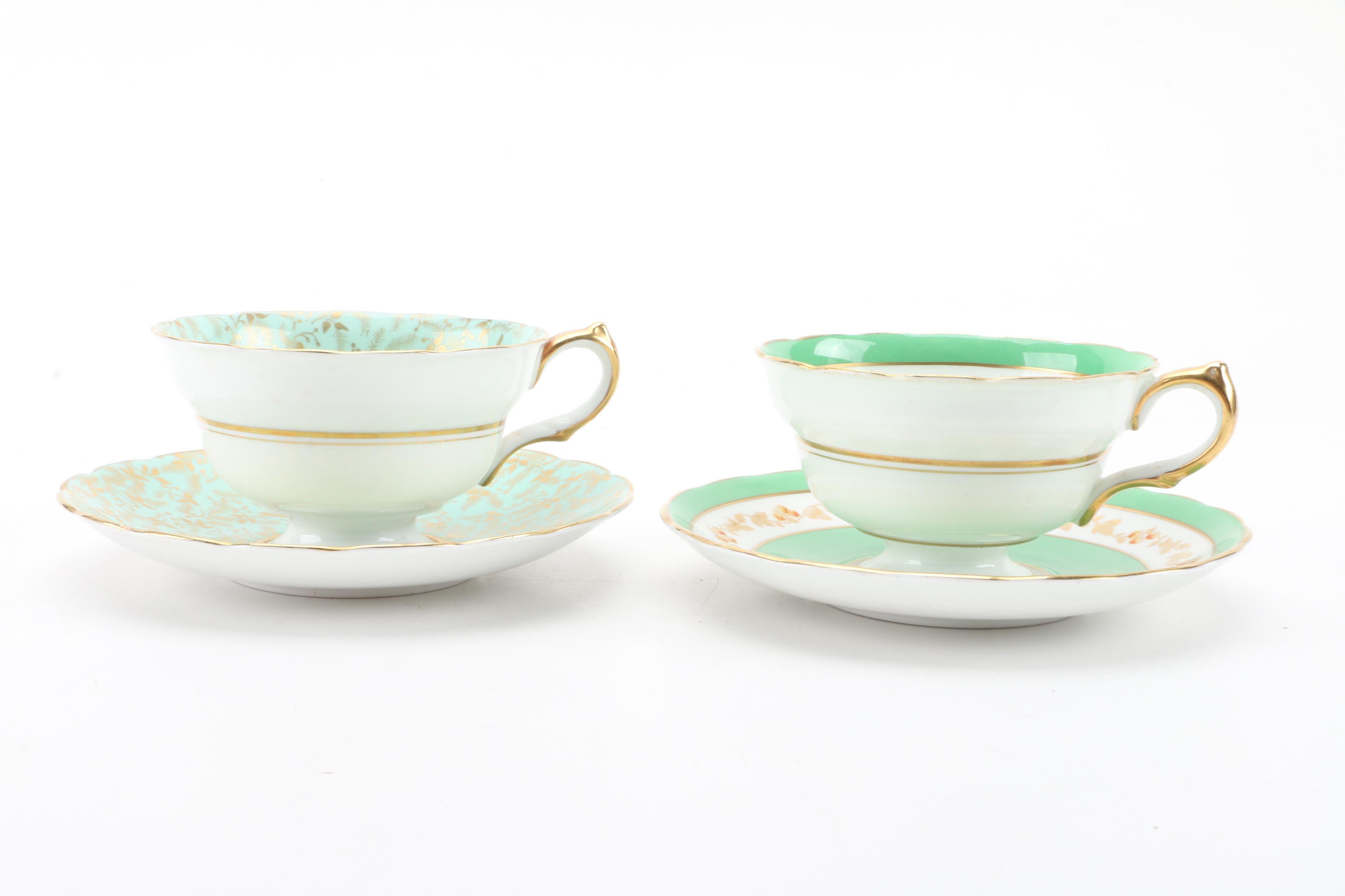C. 1950s Grosvenor China Porcelain Teacups and Saucers