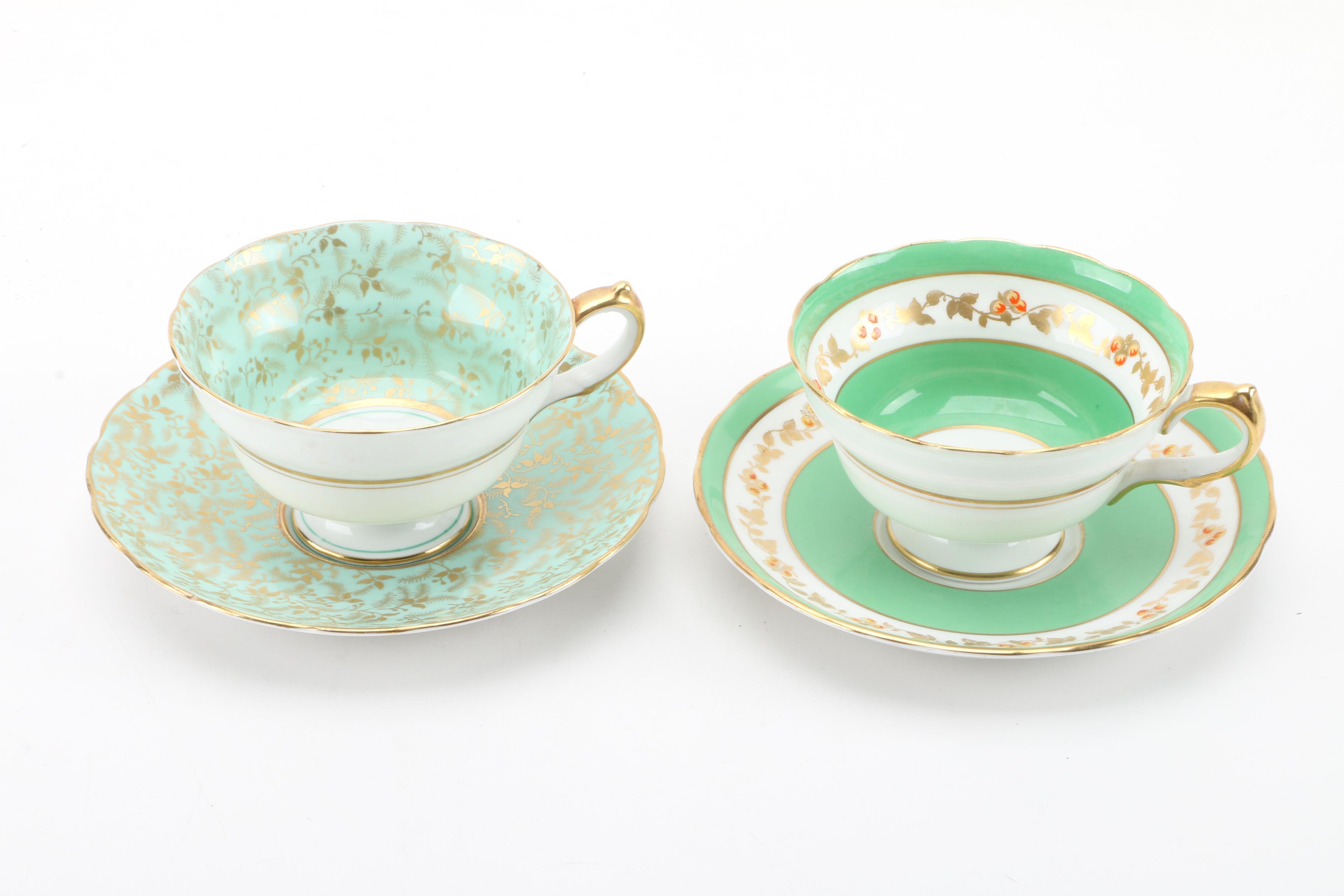 C. 1950s Grosvenor China Porcelain Teacups and Saucers