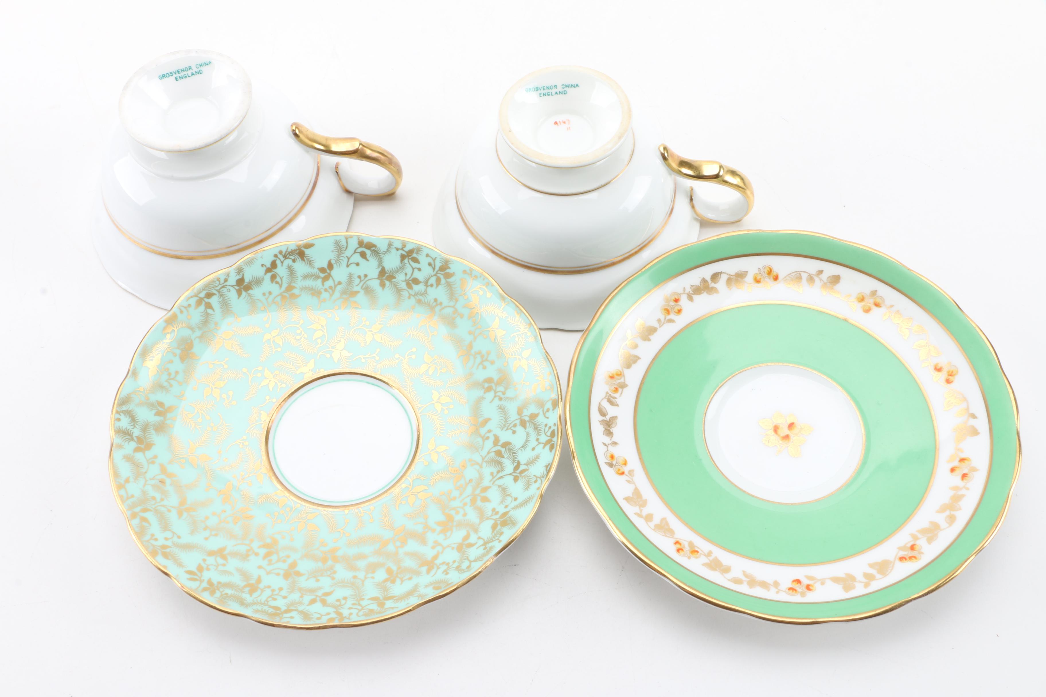 C. 1950s Grosvenor China Porcelain Teacups and Saucers