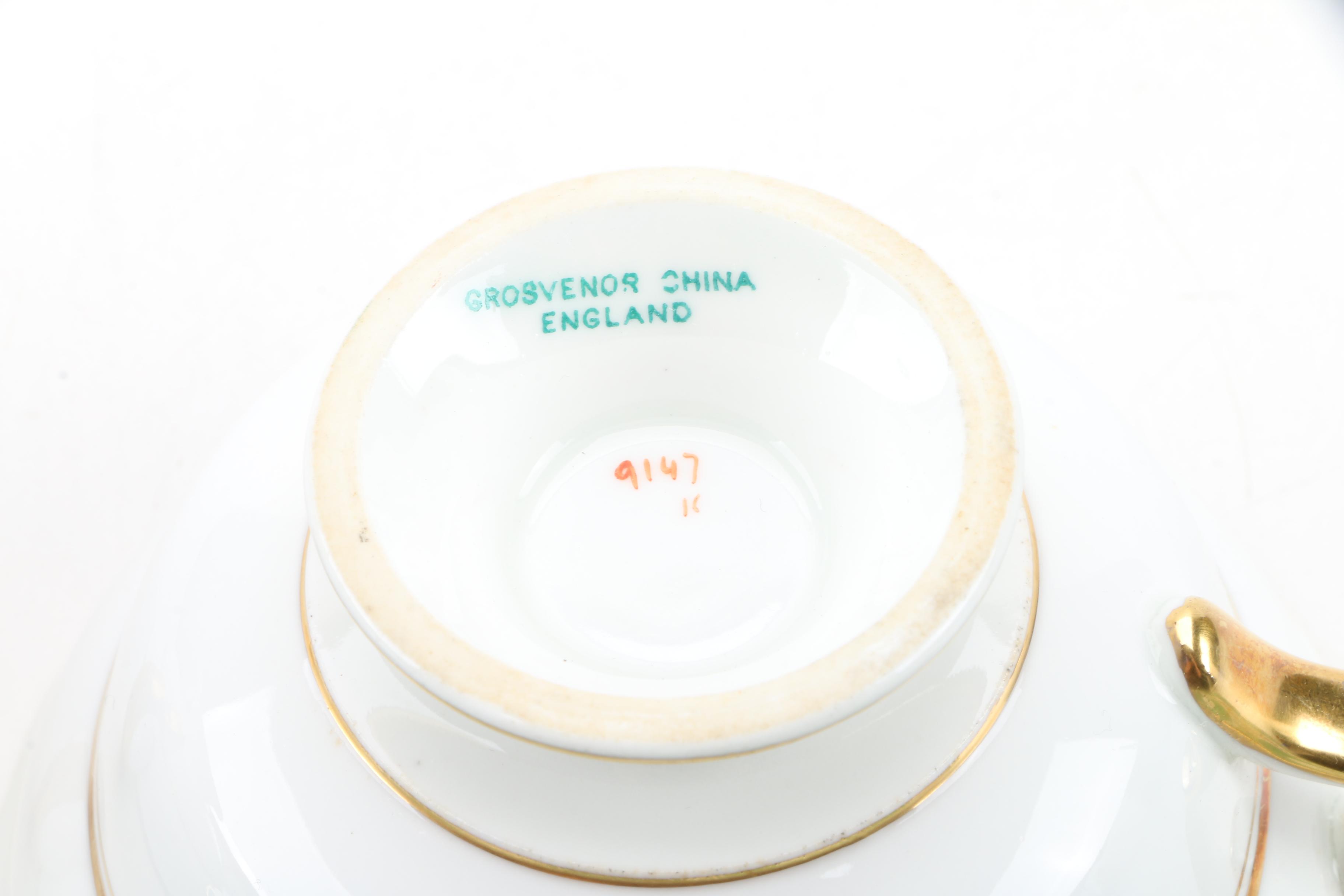 C. 1950s Grosvenor China Porcelain Teacups and Saucers