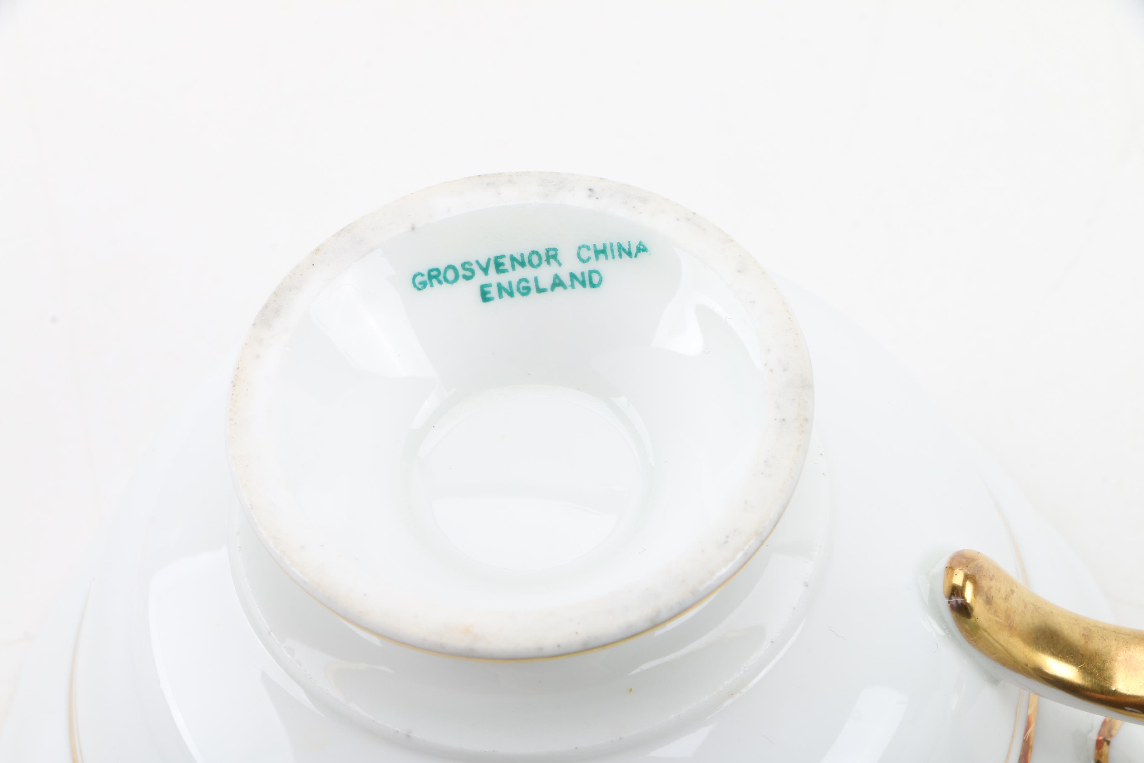 C. 1950s Grosvenor China Porcelain Teacups and Saucers