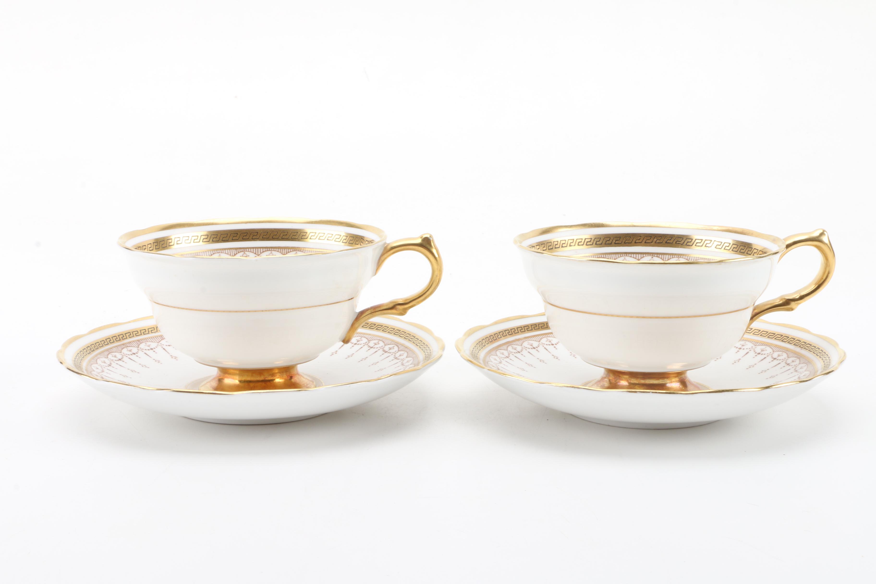 C. 1950s Grosvenor China Porcelain Teacups and Saucers