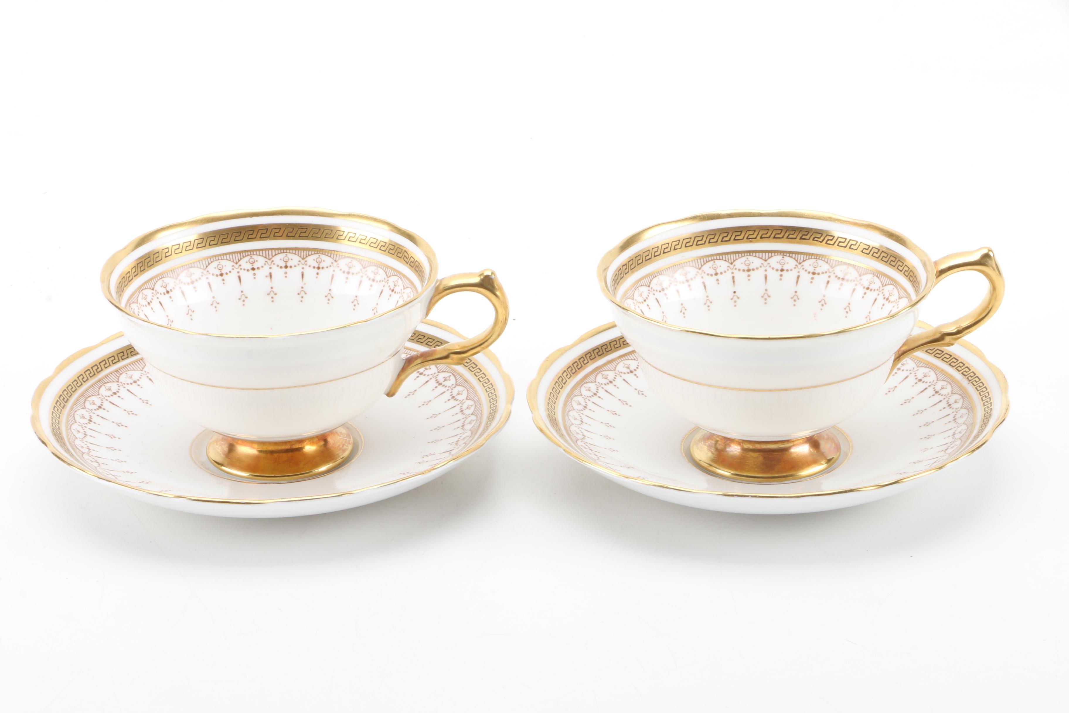 C. 1950s Grosvenor China Porcelain Teacups and Saucers