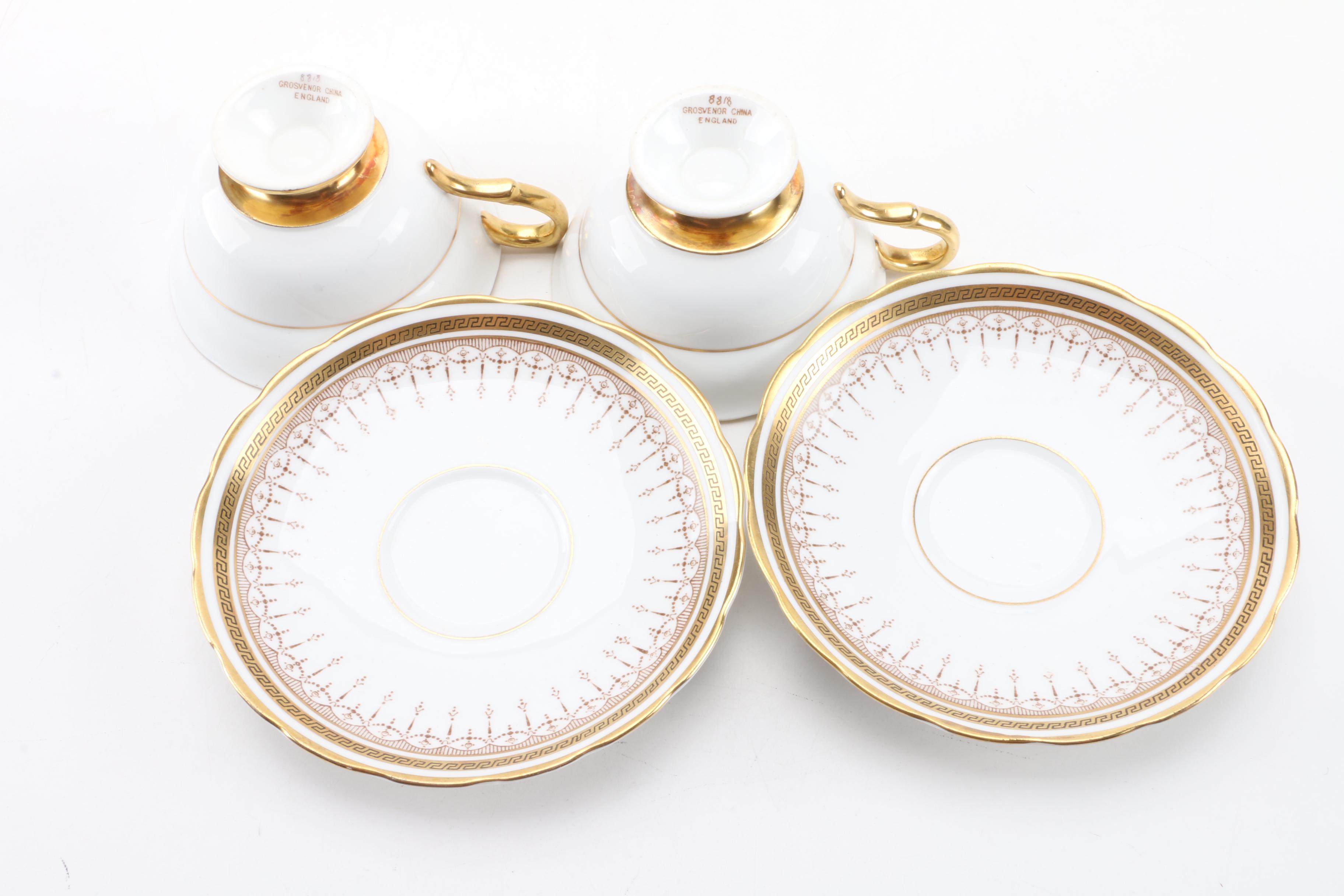 C. 1950s Grosvenor China Porcelain Teacups and Saucers