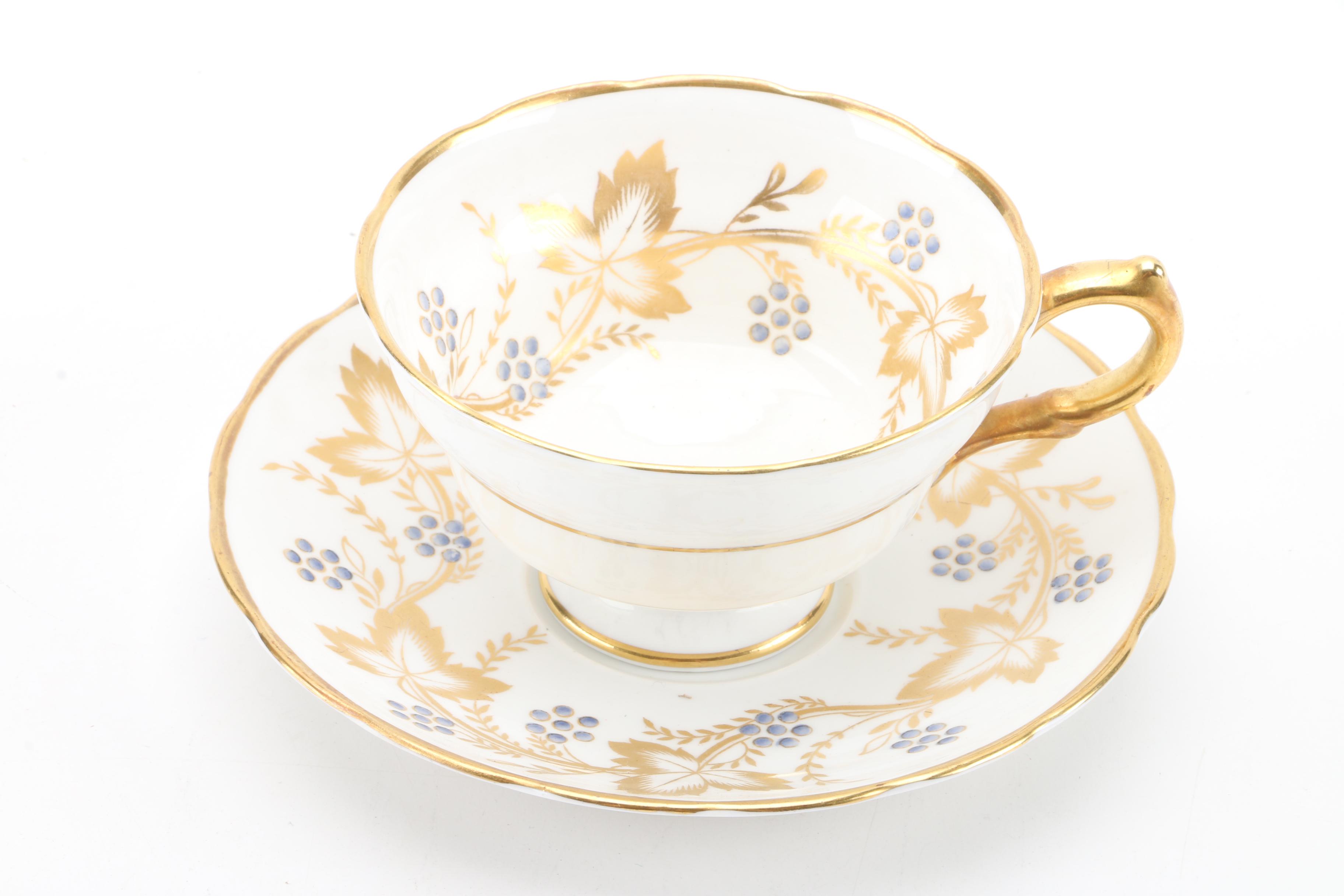 C. 1950s Grosvenor China Porcelain Teacups and Saucers