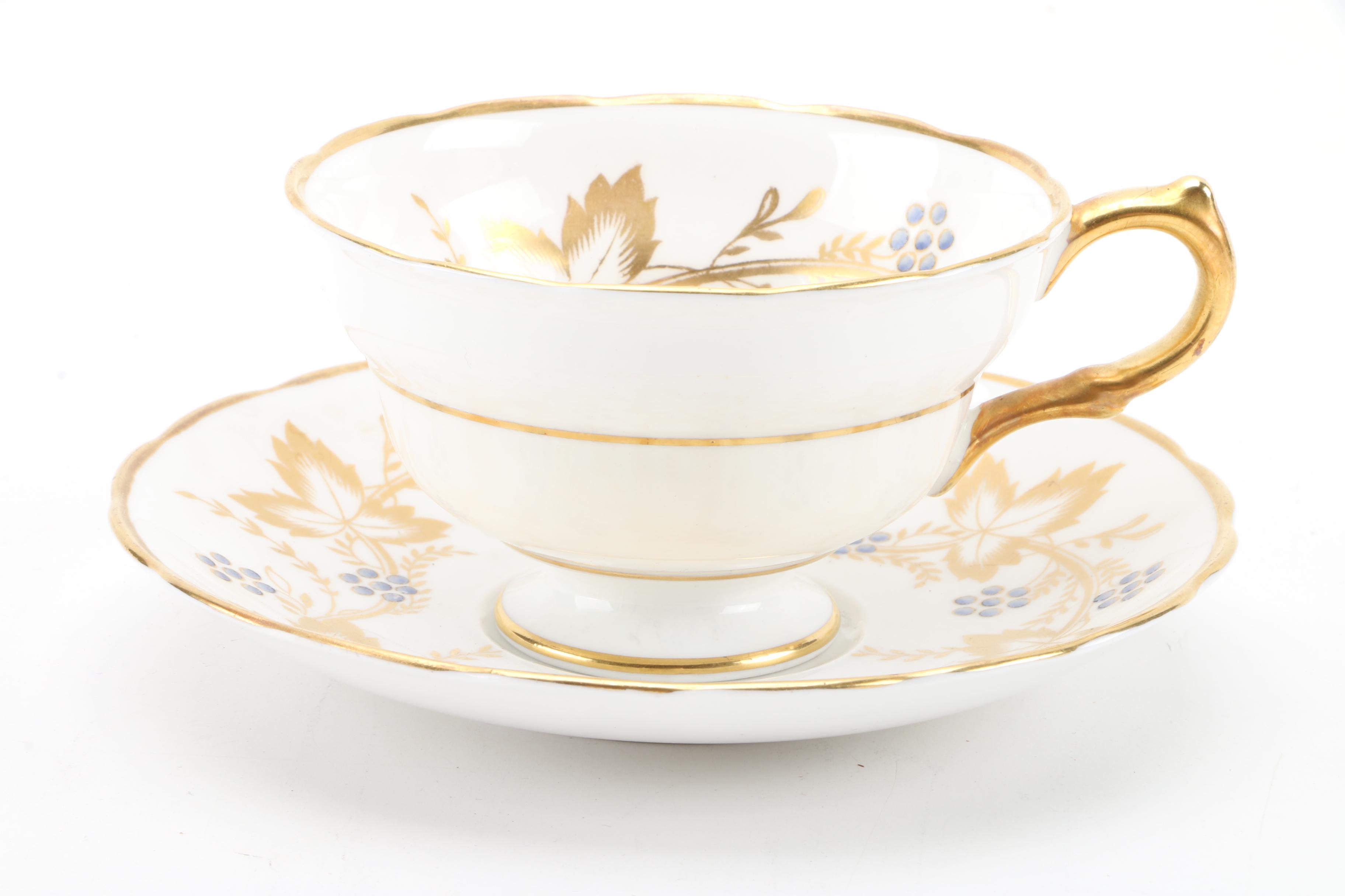 C. 1950s Grosvenor China Porcelain Teacups and Saucers