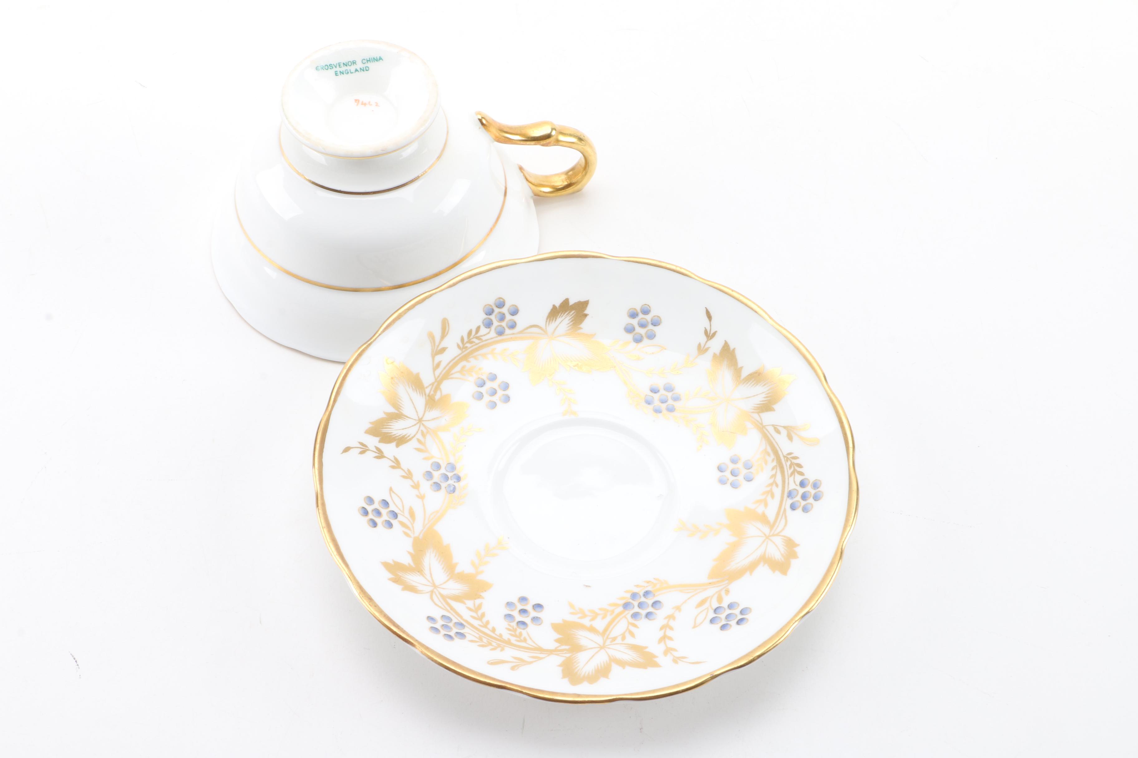 C. 1950s Grosvenor China Porcelain Teacups and Saucers