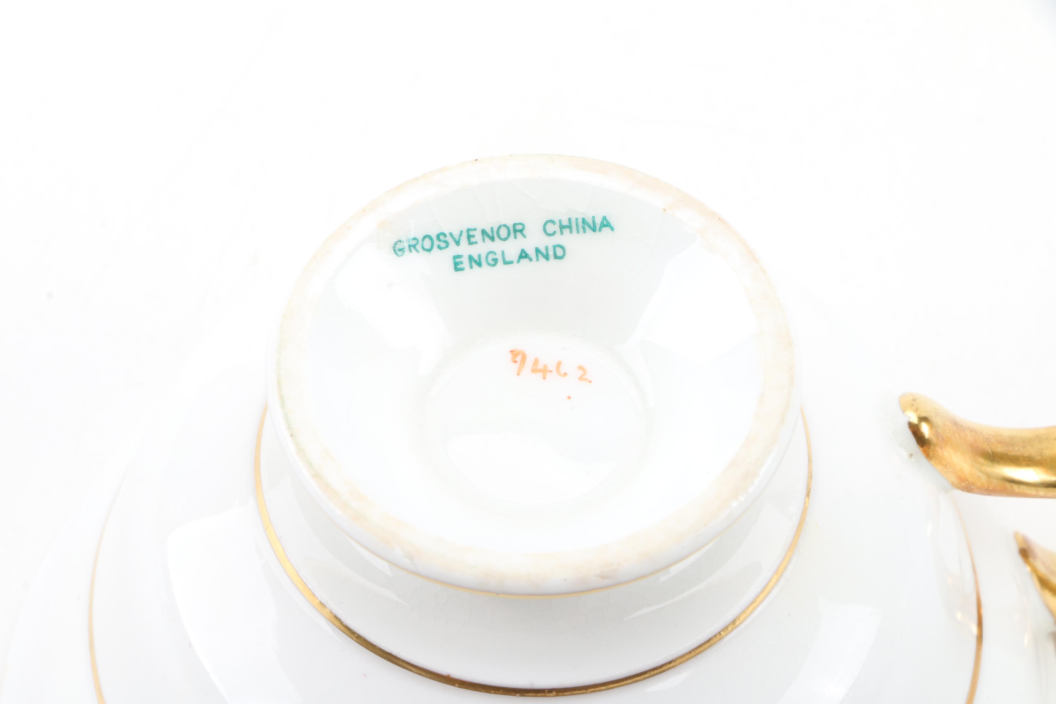 C. 1950s Grosvenor China Porcelain Teacups and Saucers