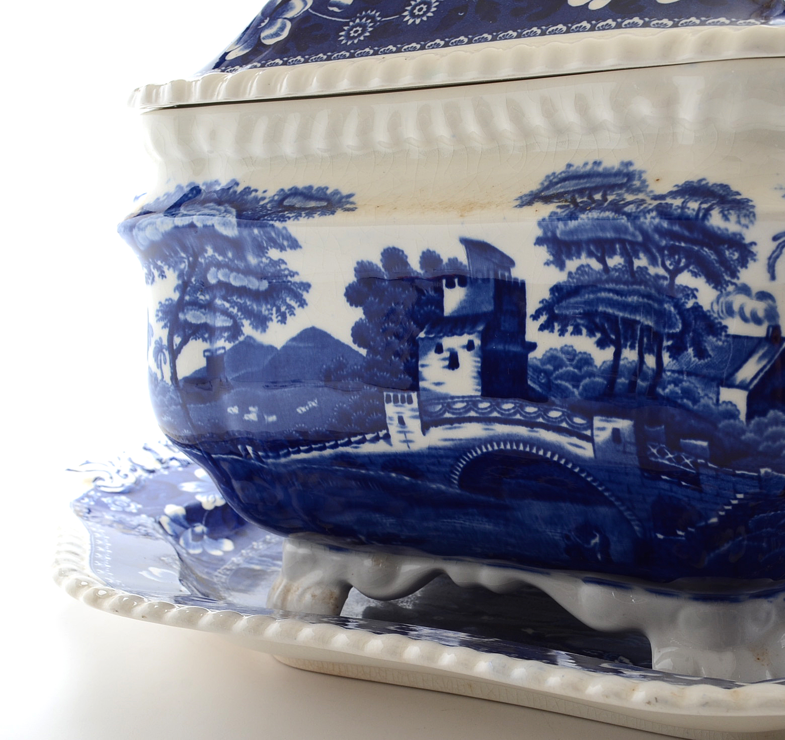 "Spode Tower"  Copeland Spode Transferware Soup Tureen, Tray  and White Ladle