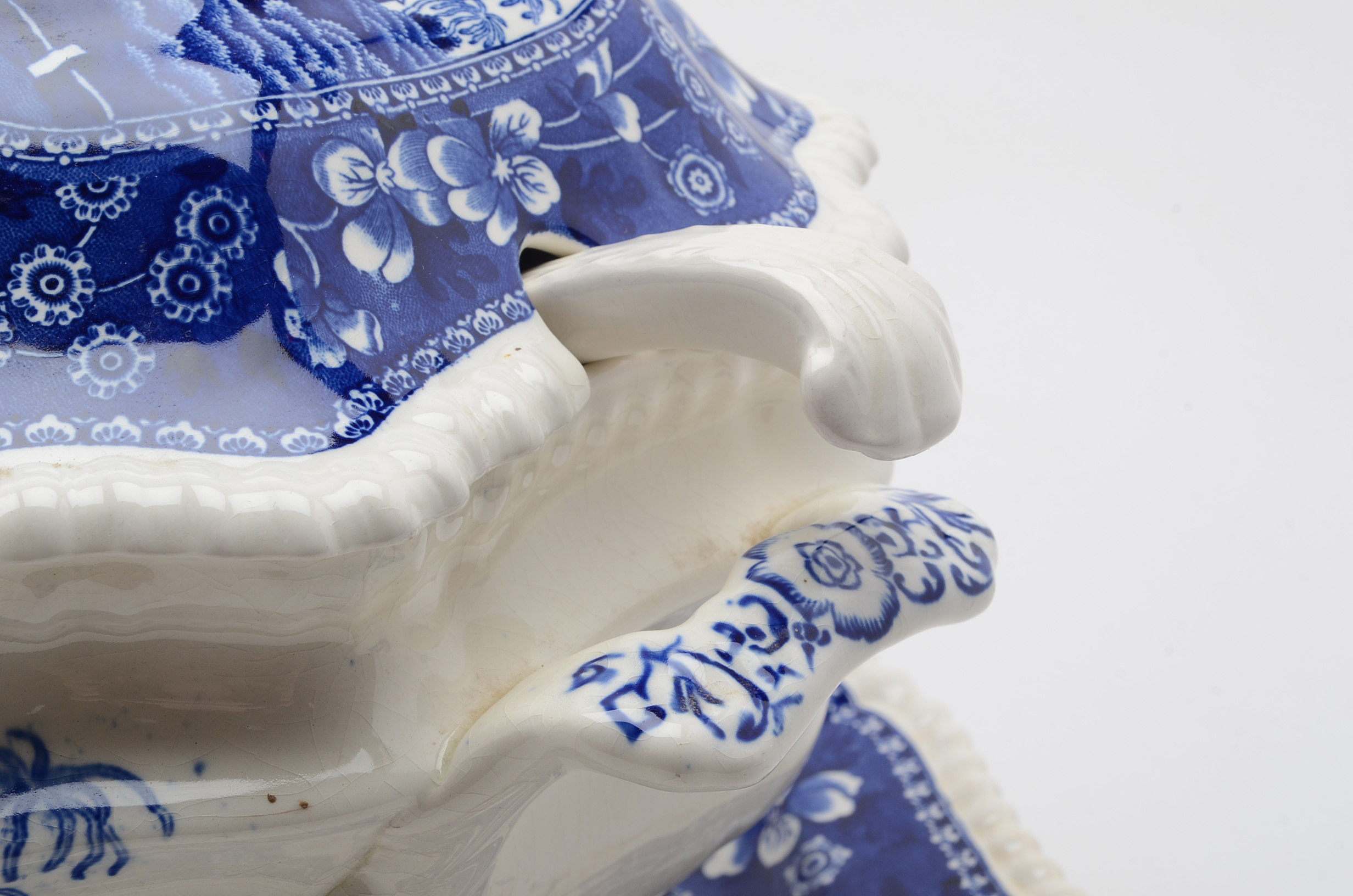 "Spode Tower"  Copeland Spode Transferware Soup Tureen, Tray  and White Ladle