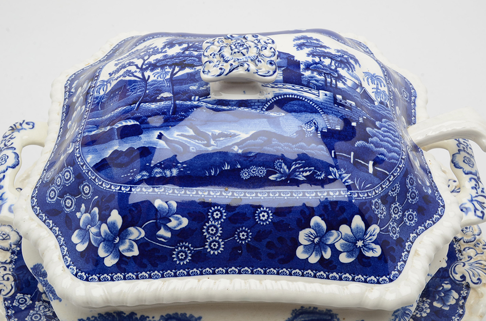 "Spode Tower"  Copeland Spode Transferware Soup Tureen, Tray  and White Ladle