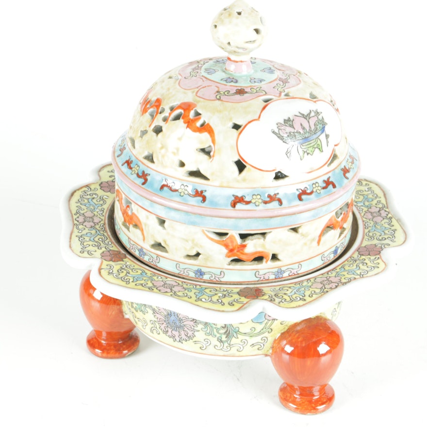 Asian Style Ceramic Censer with Stand