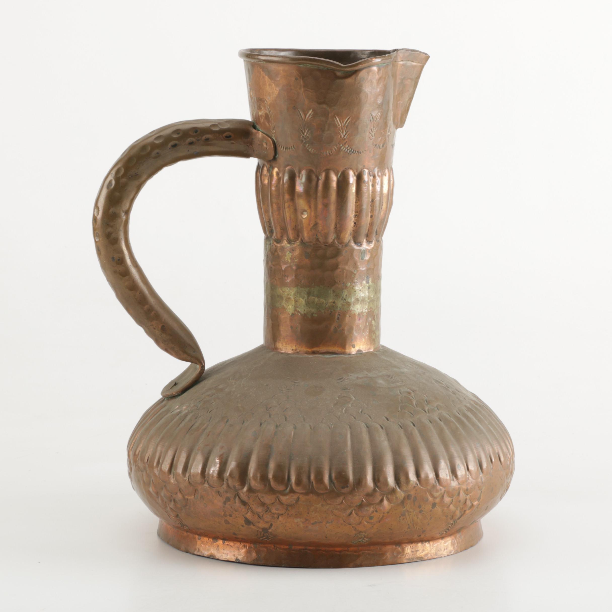 Hammered Copper Tone Metal Ewer