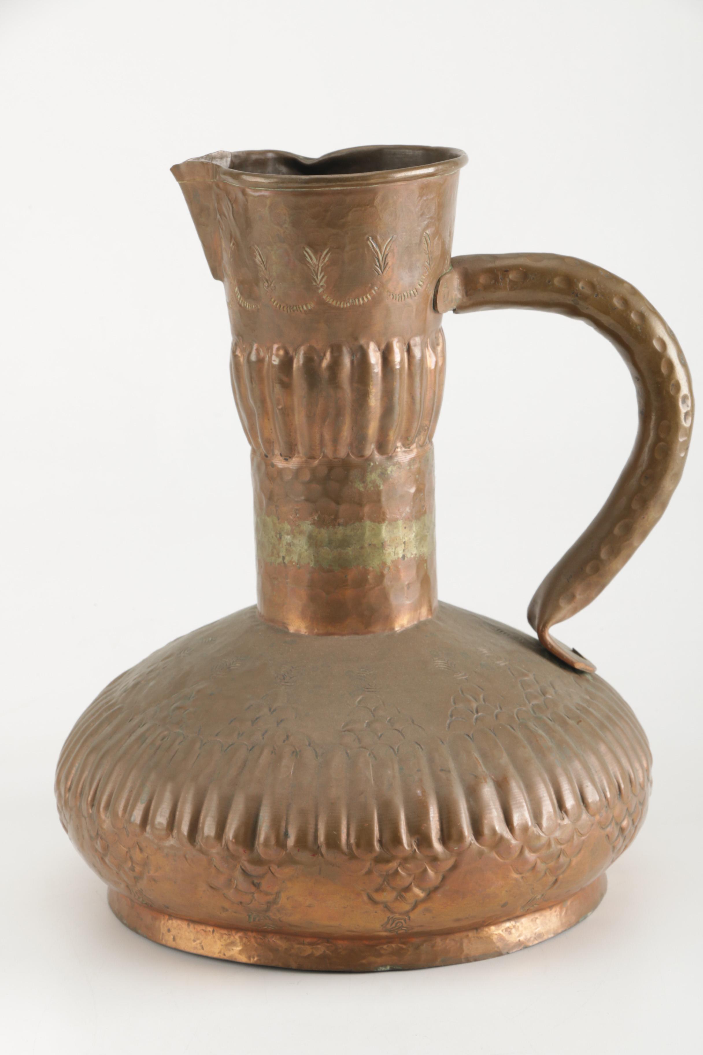 Hammered Copper Tone Metal Ewer