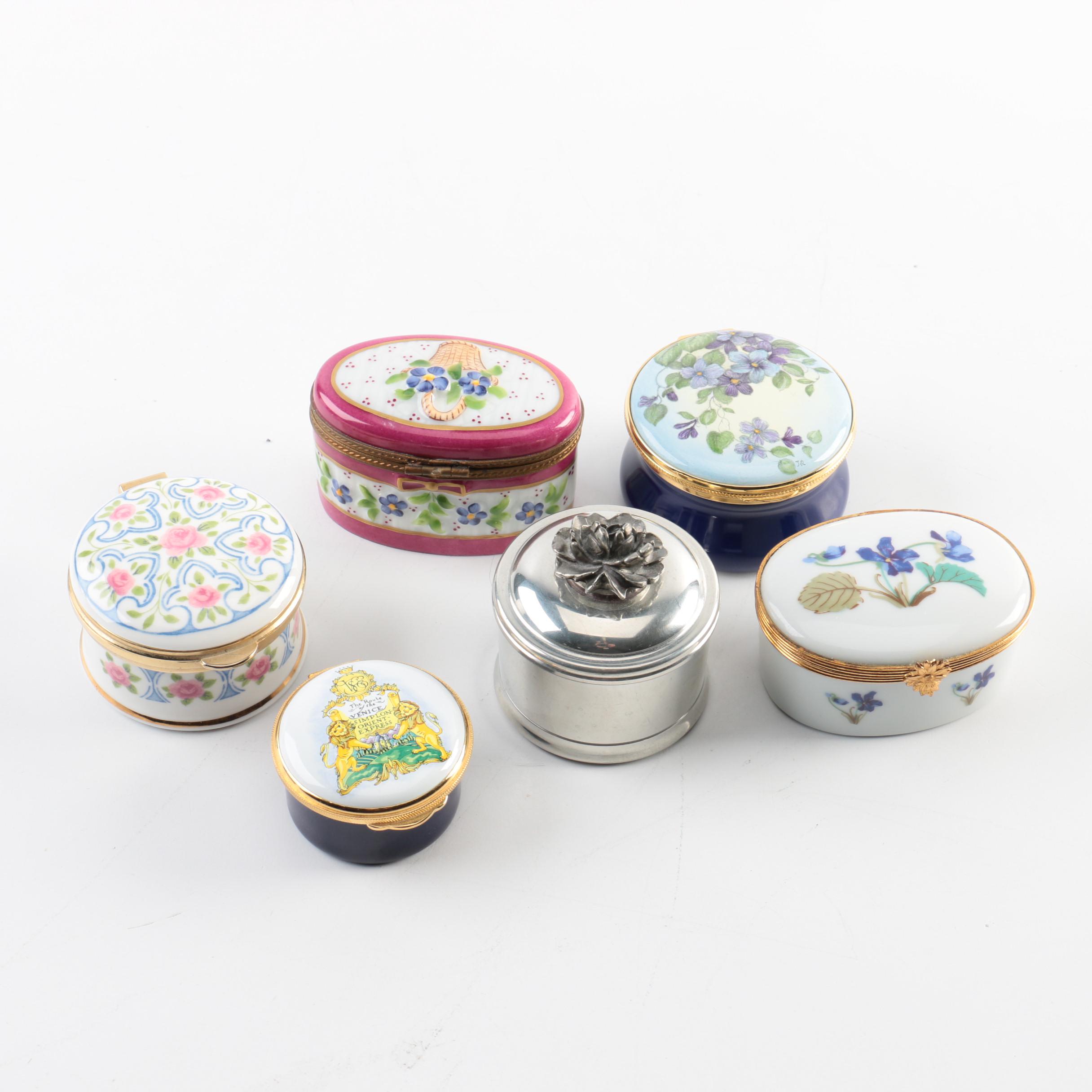 Limoges and Other Porcelain, Pewter and Enamel Trinket Boxes