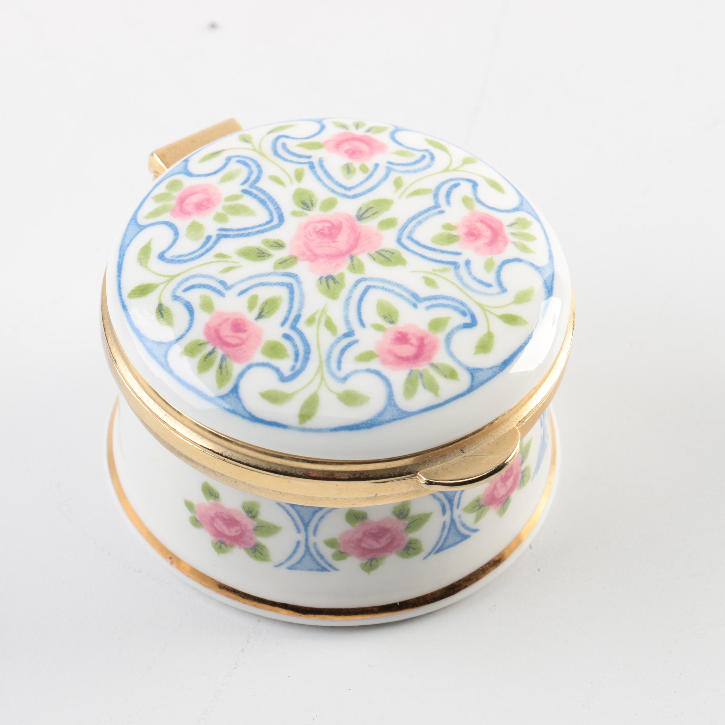 Limoges and Other Porcelain, Pewter and Enamel Trinket Boxes