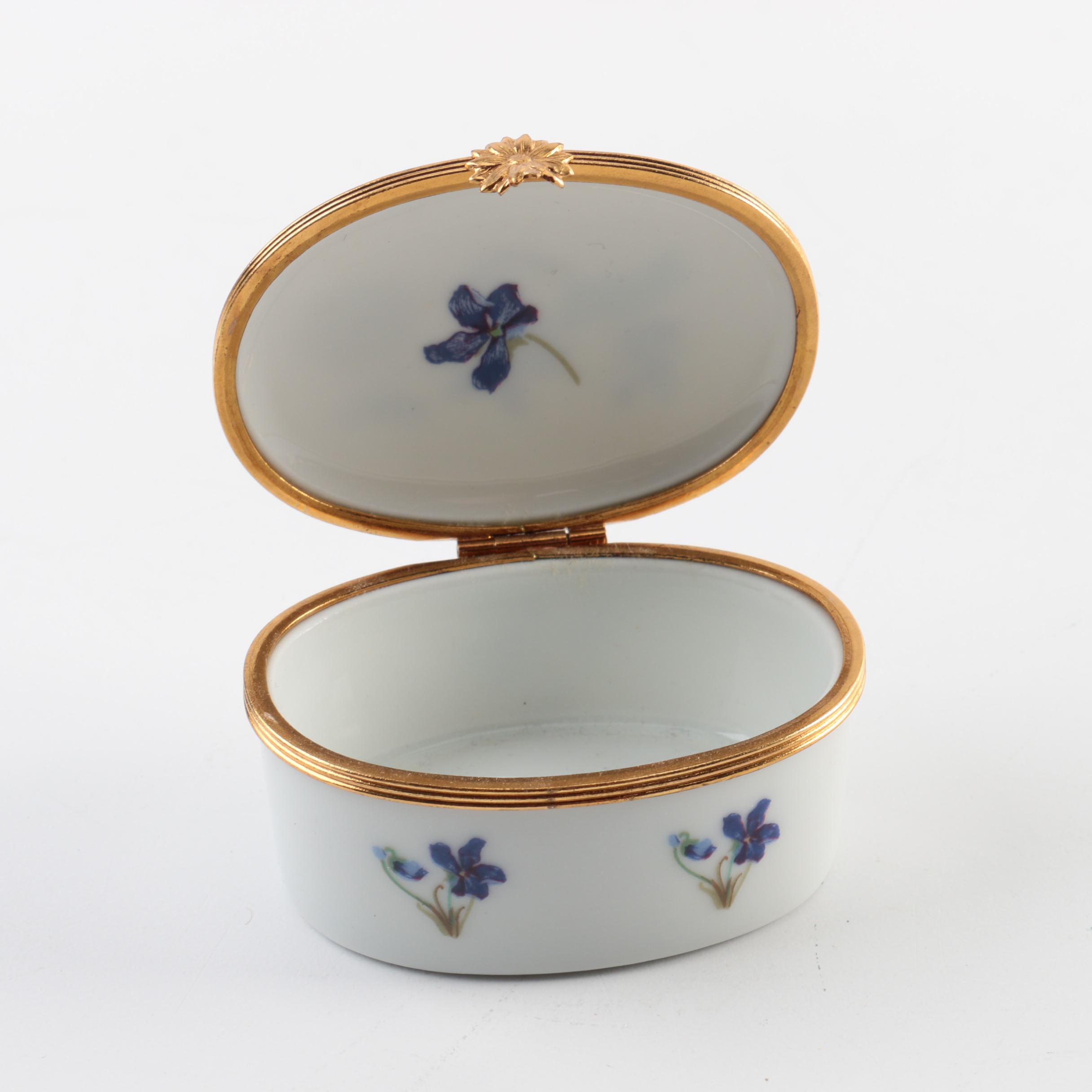 Limoges and Other Porcelain, Pewter and Enamel Trinket Boxes