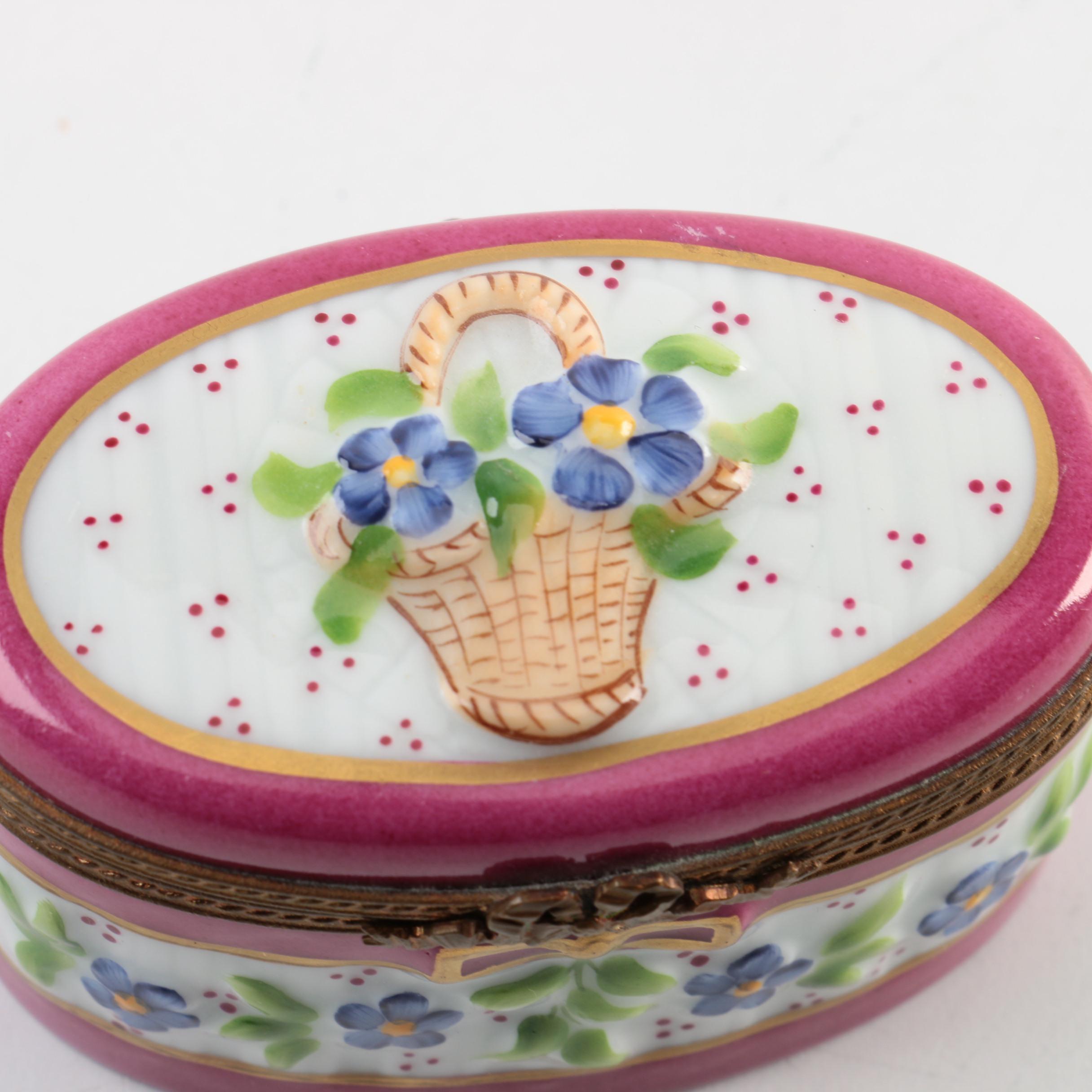 Limoges and Other Porcelain, Pewter and Enamel Trinket Boxes