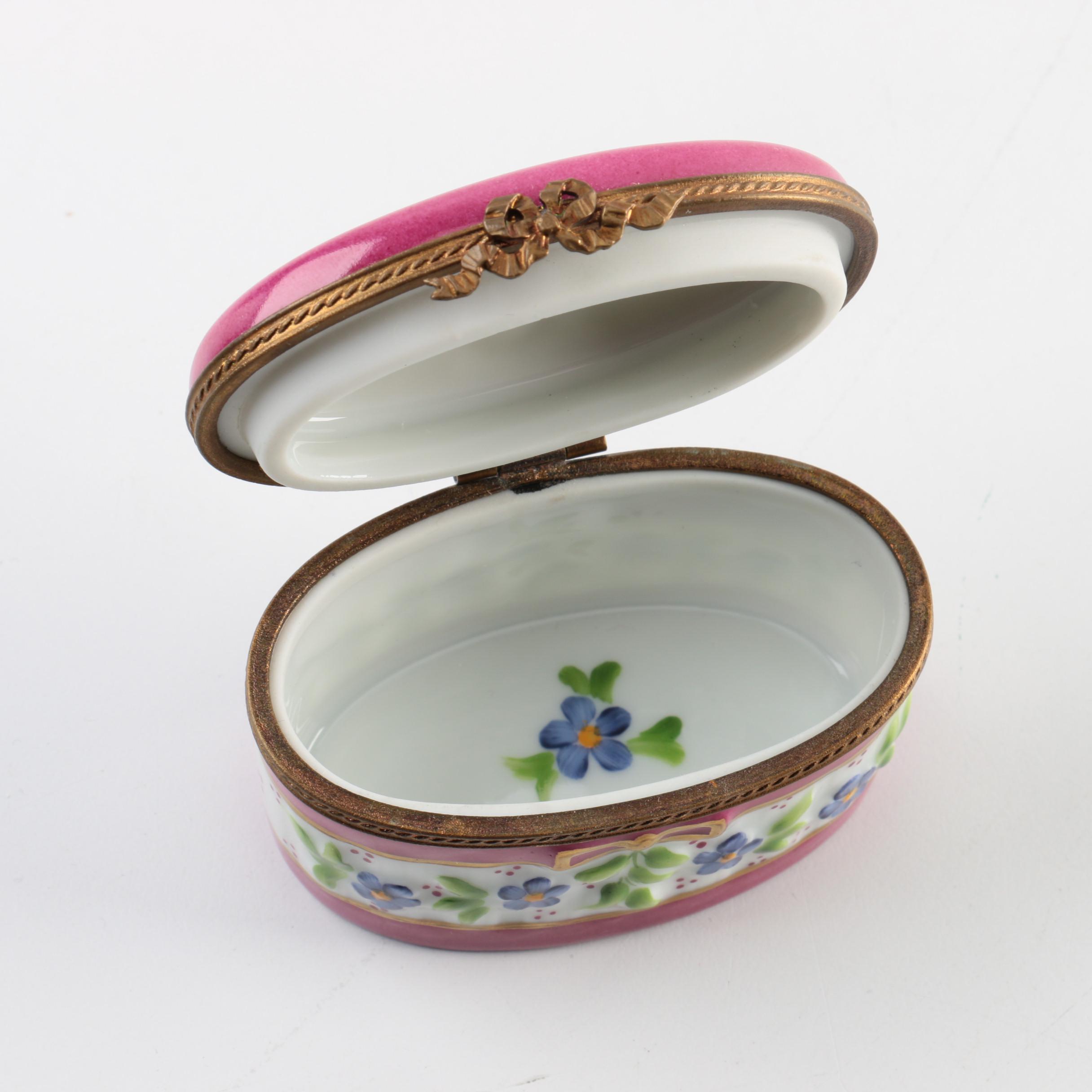 Limoges and Other Porcelain, Pewter and Enamel Trinket Boxes