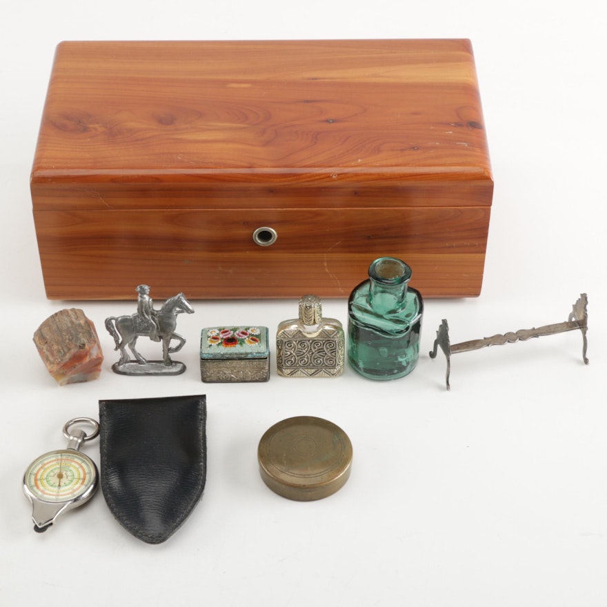 Lane Cedar Box with Eight Small Collectibles