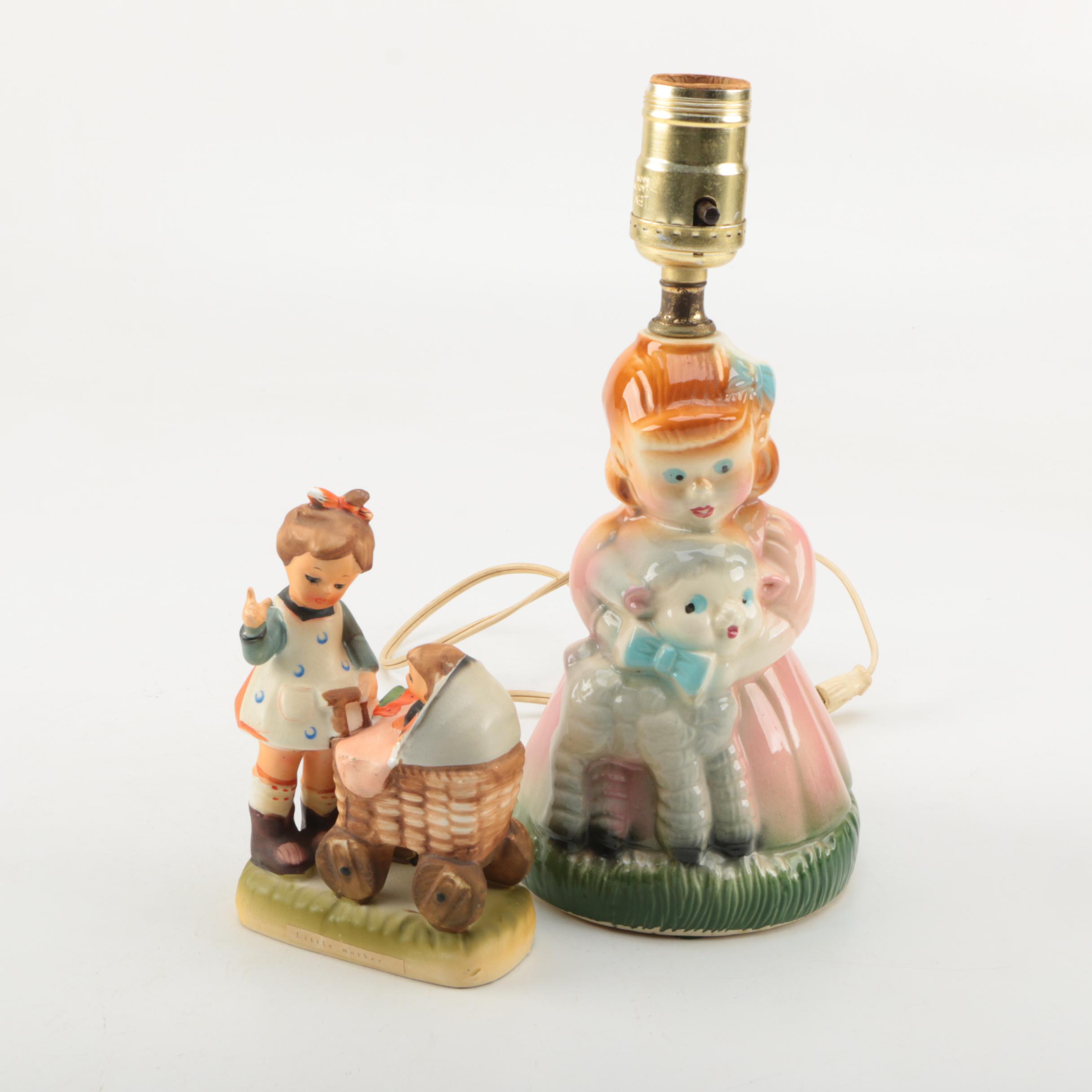 Ceramic Table Lamp with "Little Mother" Figurine