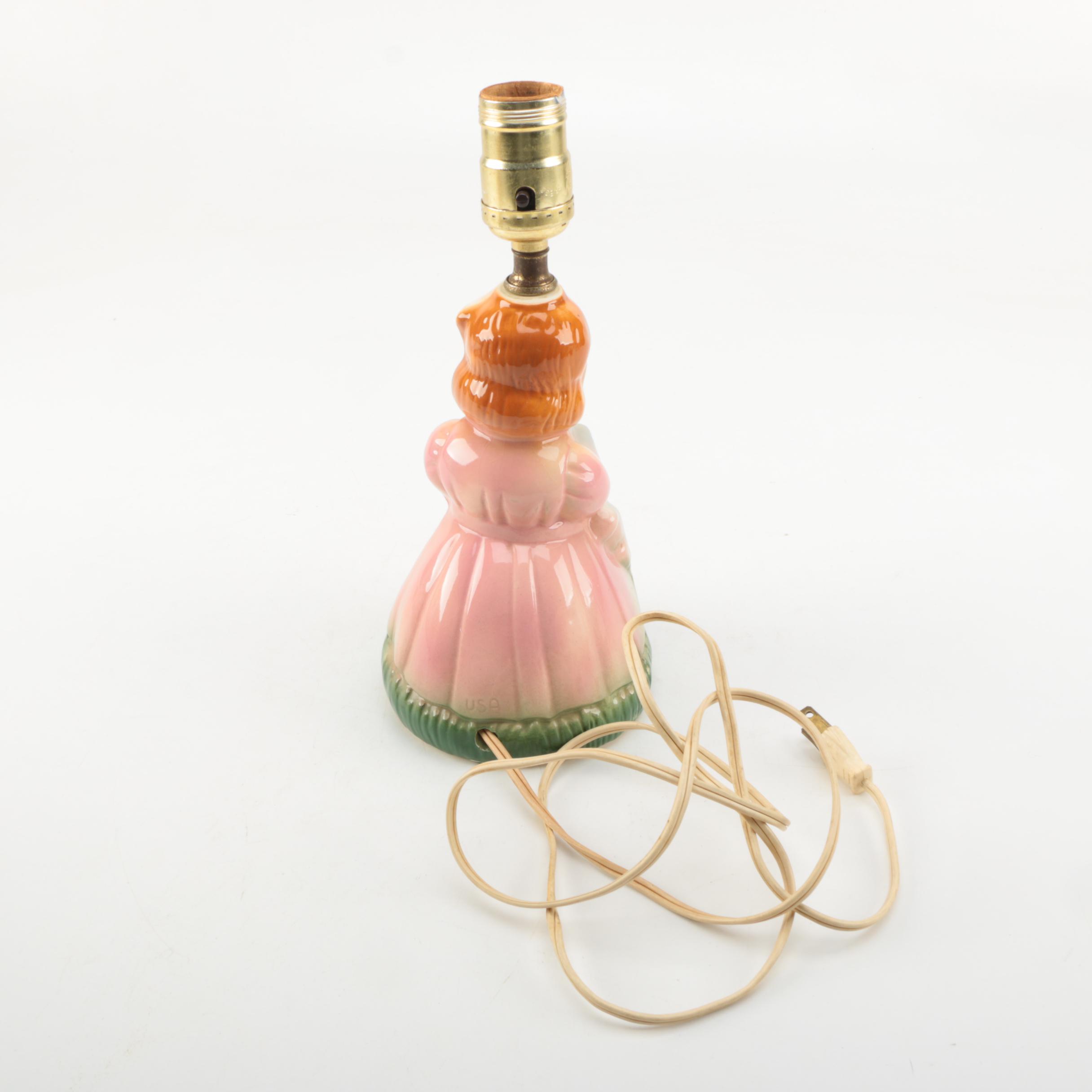 Ceramic Table Lamp with "Little Mother" Figurine