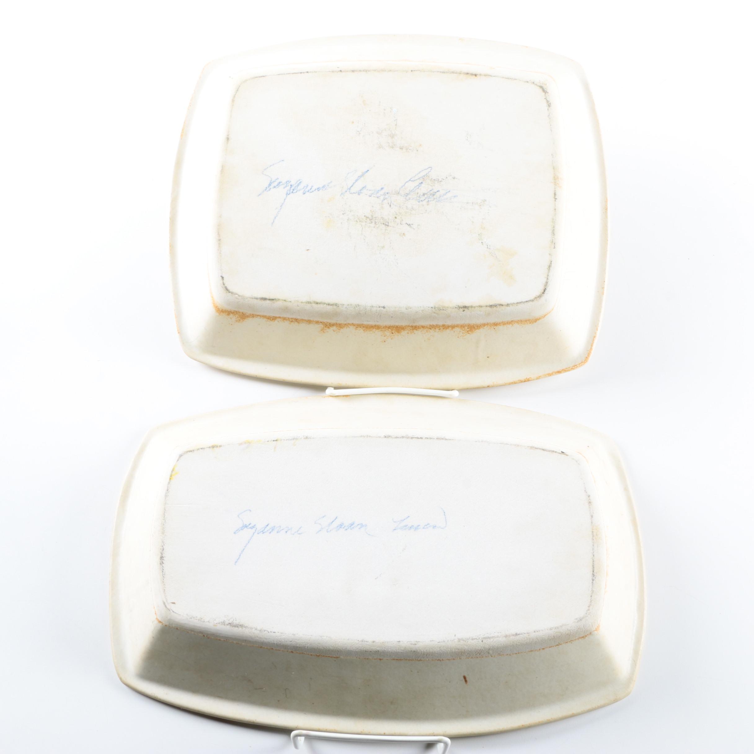 Signed Suzanne Sloan Lewis Platters  and Carved Gourds