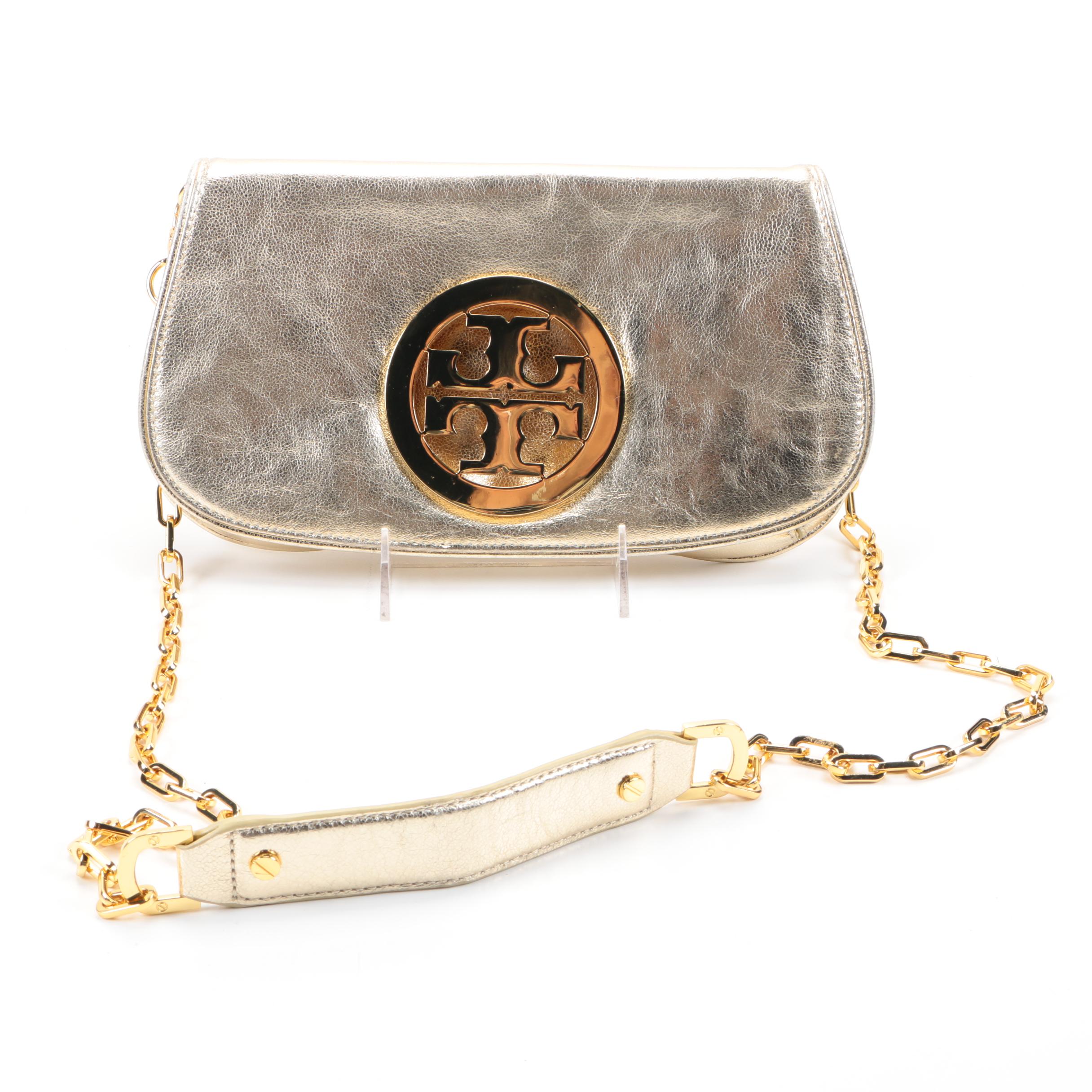 Tory Burch Metallic Logo Clutch