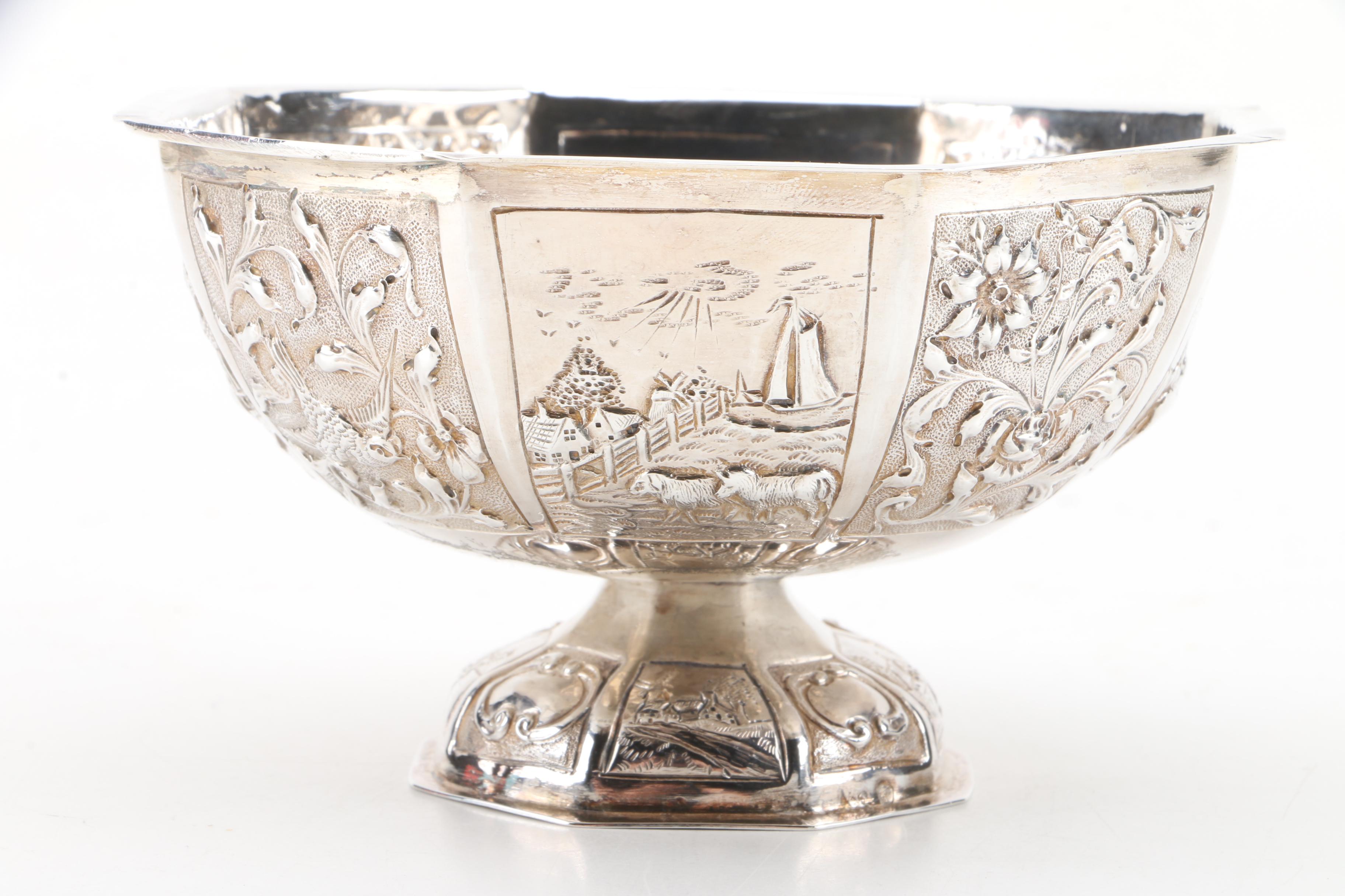 Dutch Repoussé 835 Silver Footed Bowl
