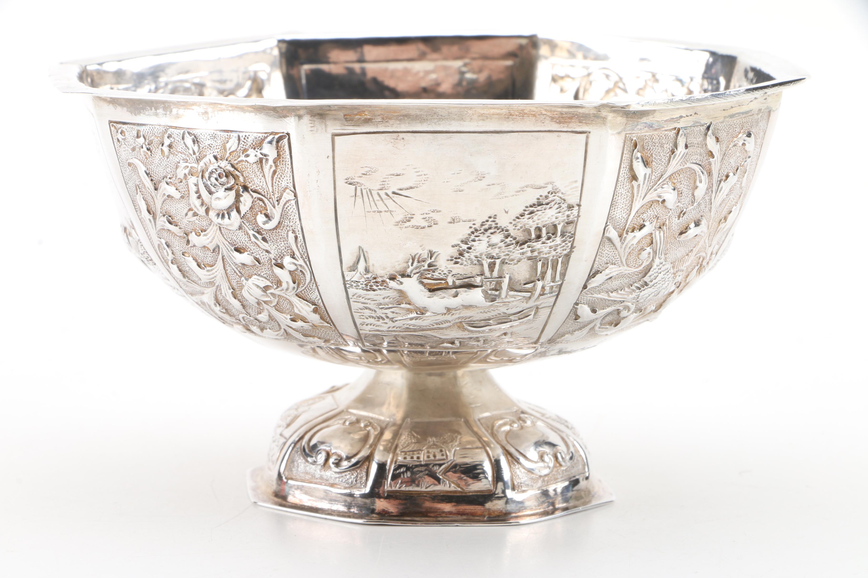 Dutch Repoussé 835 Silver Footed Bowl