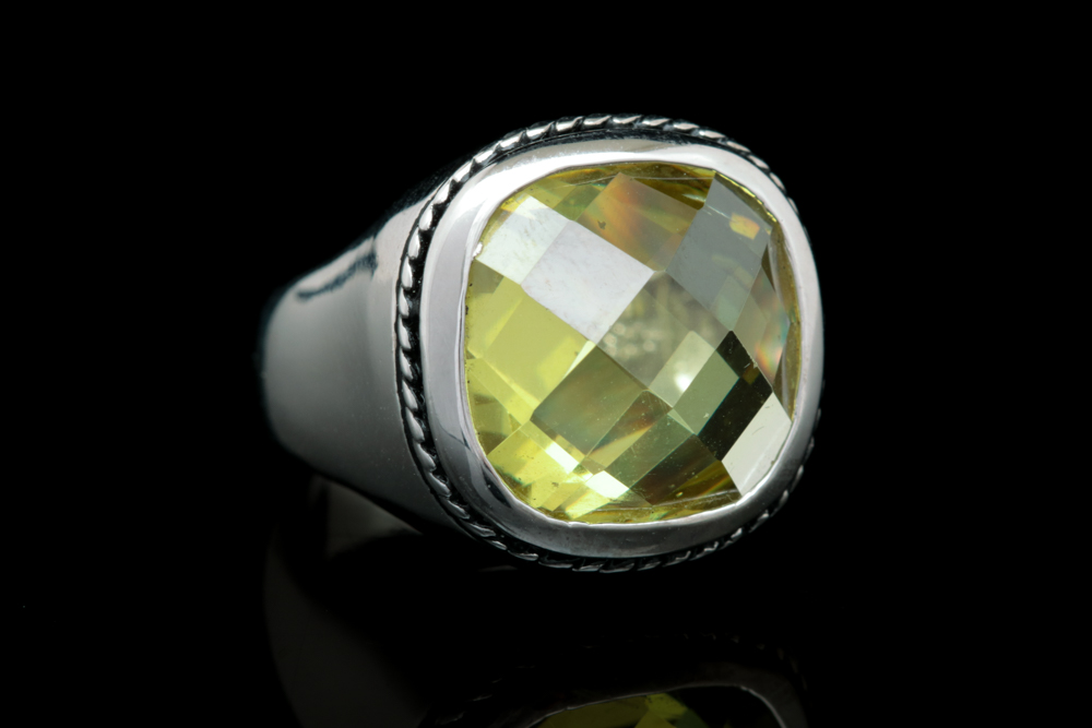 Sterling Silver and Green Cubic Zirconia Ring